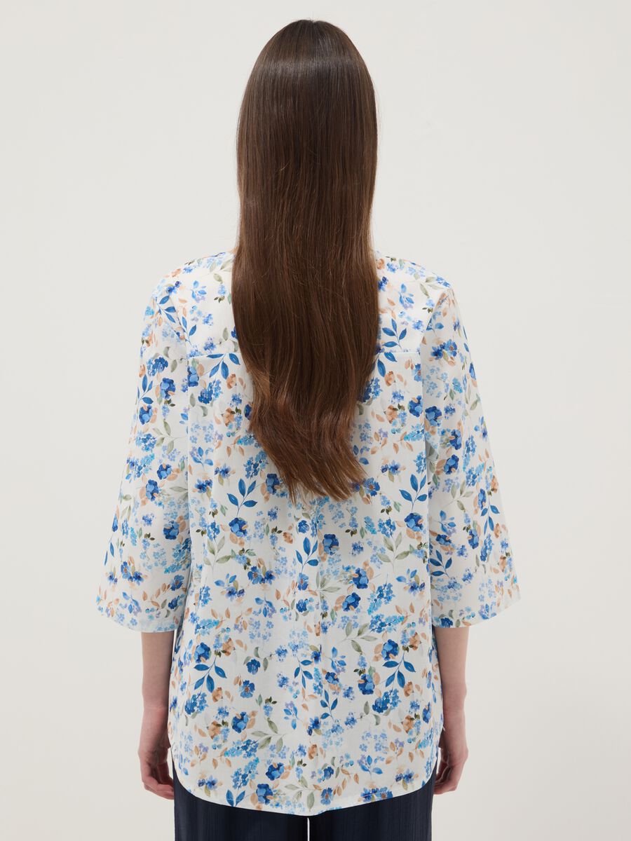 White floral stretch cotton blouse, regular fit_3