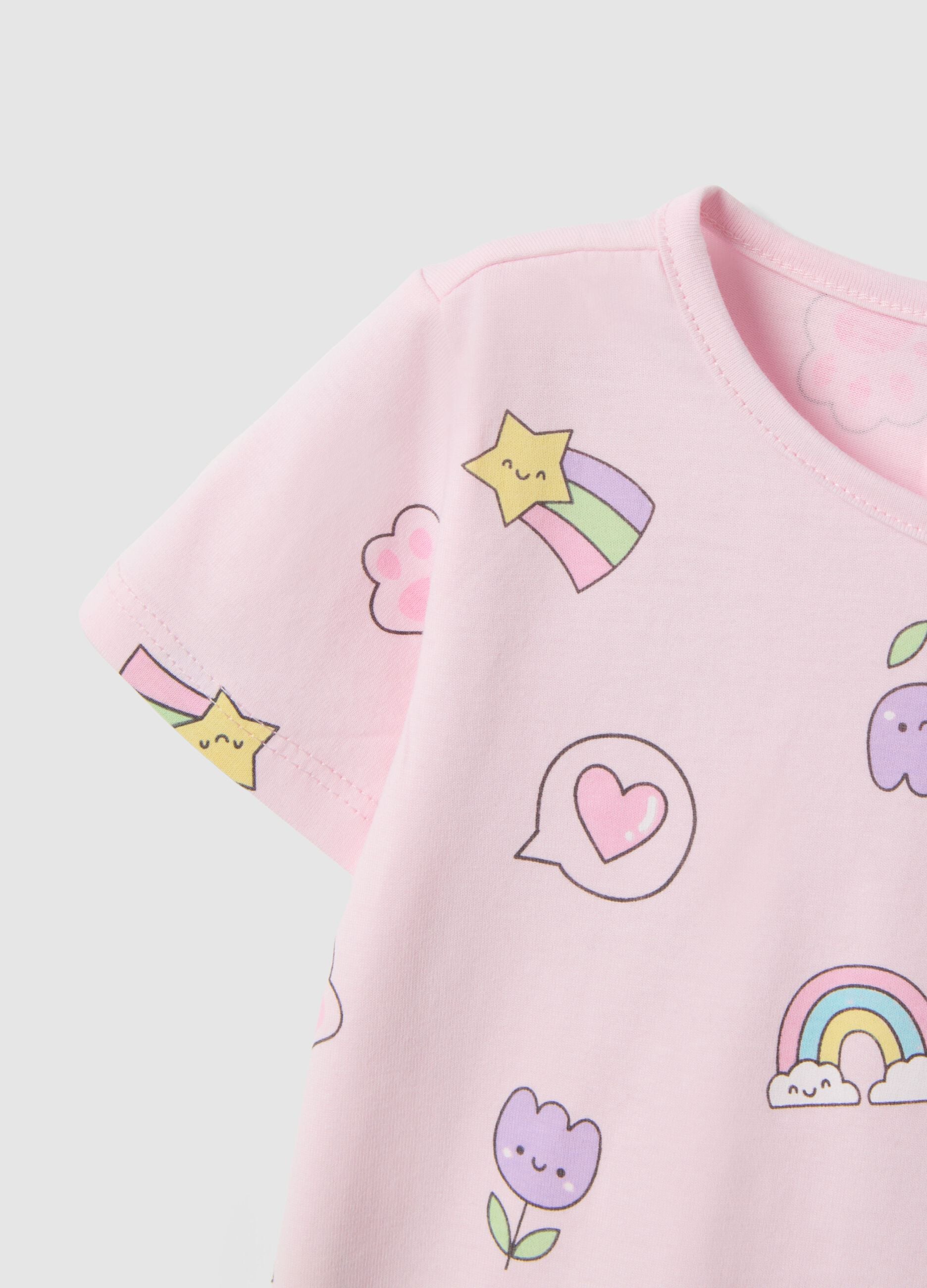 Girls' regular fit pink pure cotton T-shirt with designs