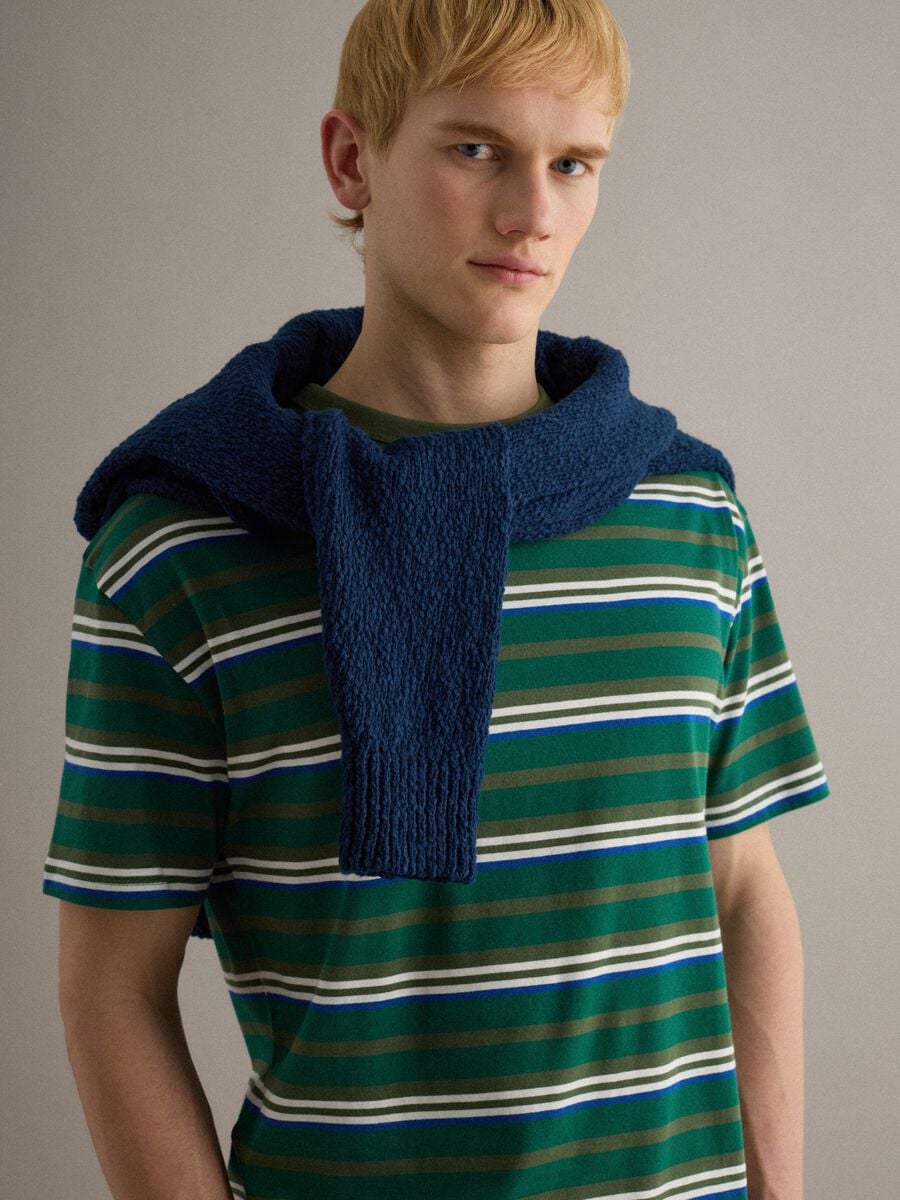 T-shirt in puro cotone a righe multicolor regular fit_1
