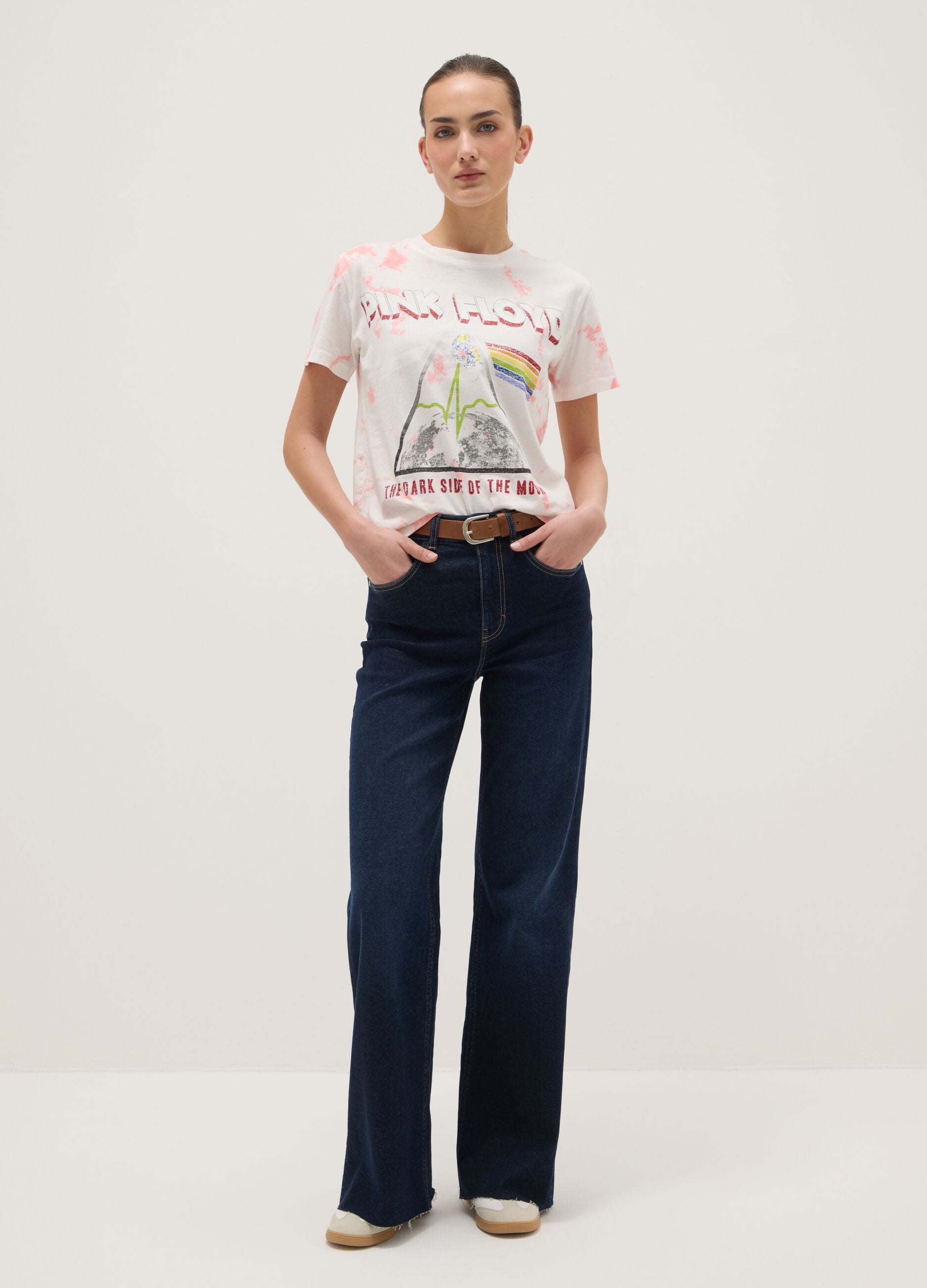 Regular fit multicolour pure cotton T-shirt with Pink Floyd print