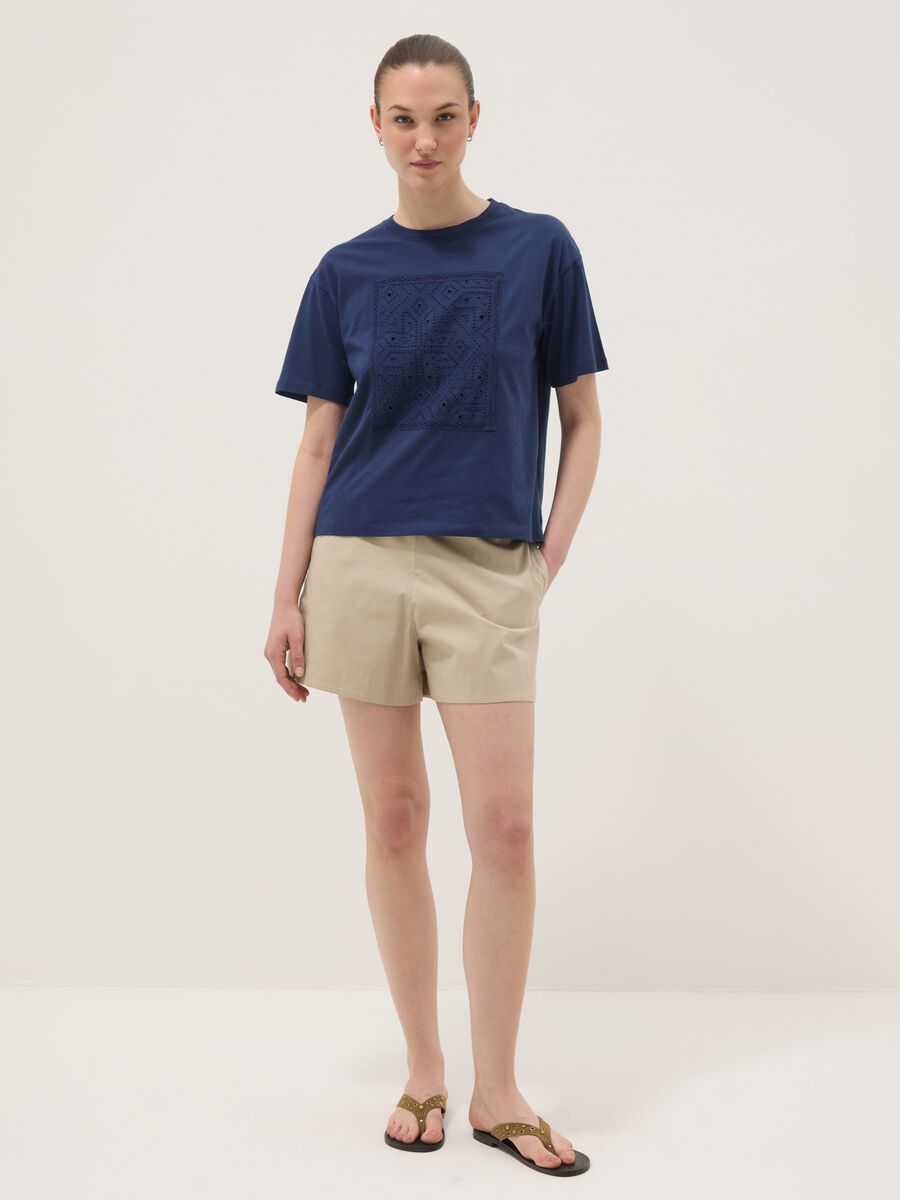 Blue regular-fit pure cotton T-shirt with perforated detail_1