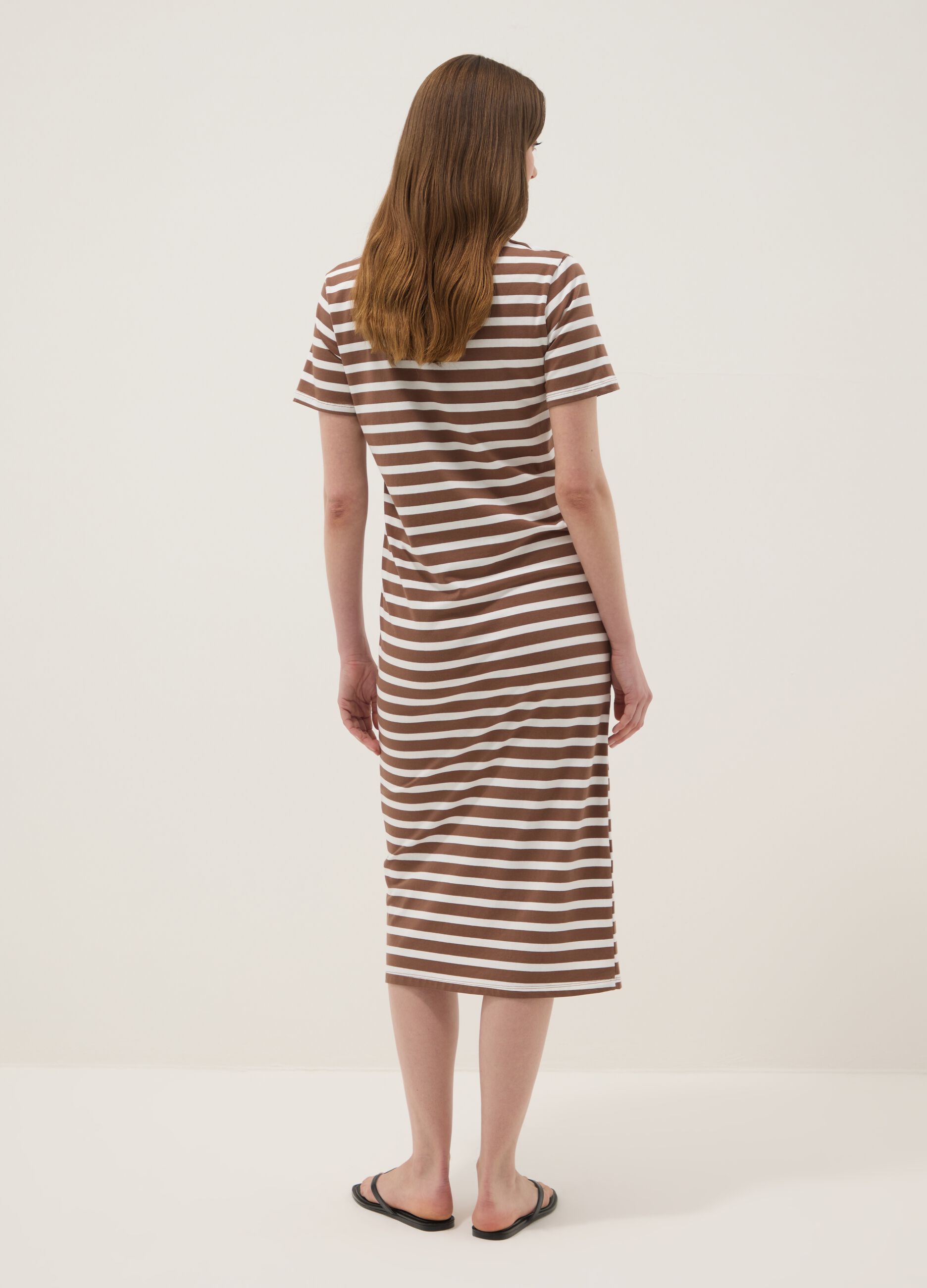 Brown striped stretch-cotton midi dress