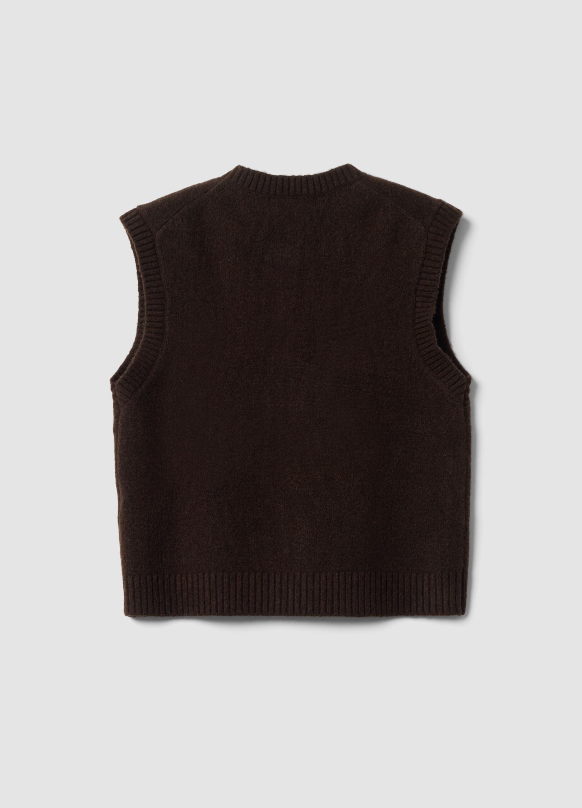 Brown stretch wool crew-neck gilet