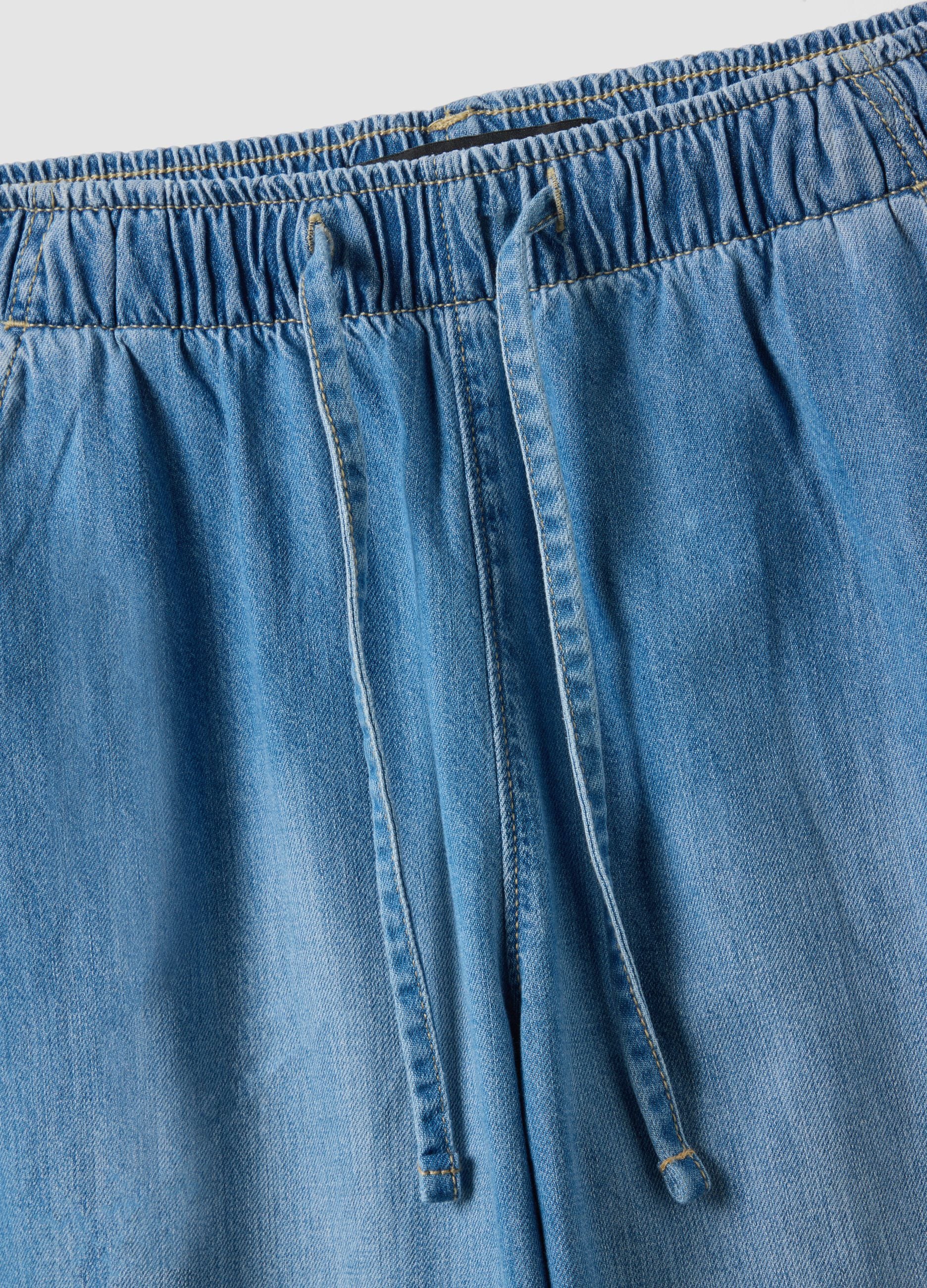 Blue pure cotton wide-leg denim jeans