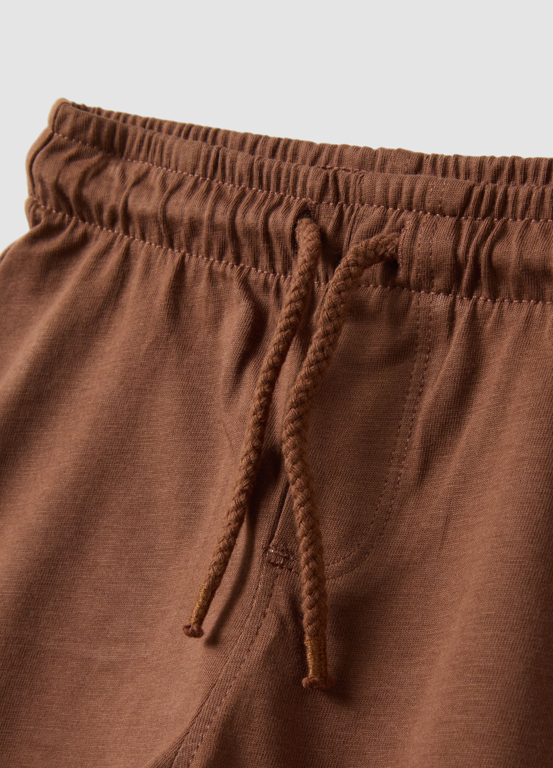 Brown pure organic cotton shorts with elasticated waist for baby boys, regular fit