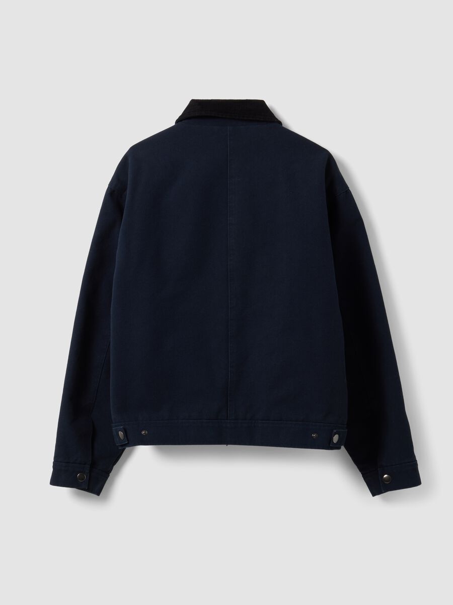 Giacca blu crop in puro cotone imbottita over fit_6