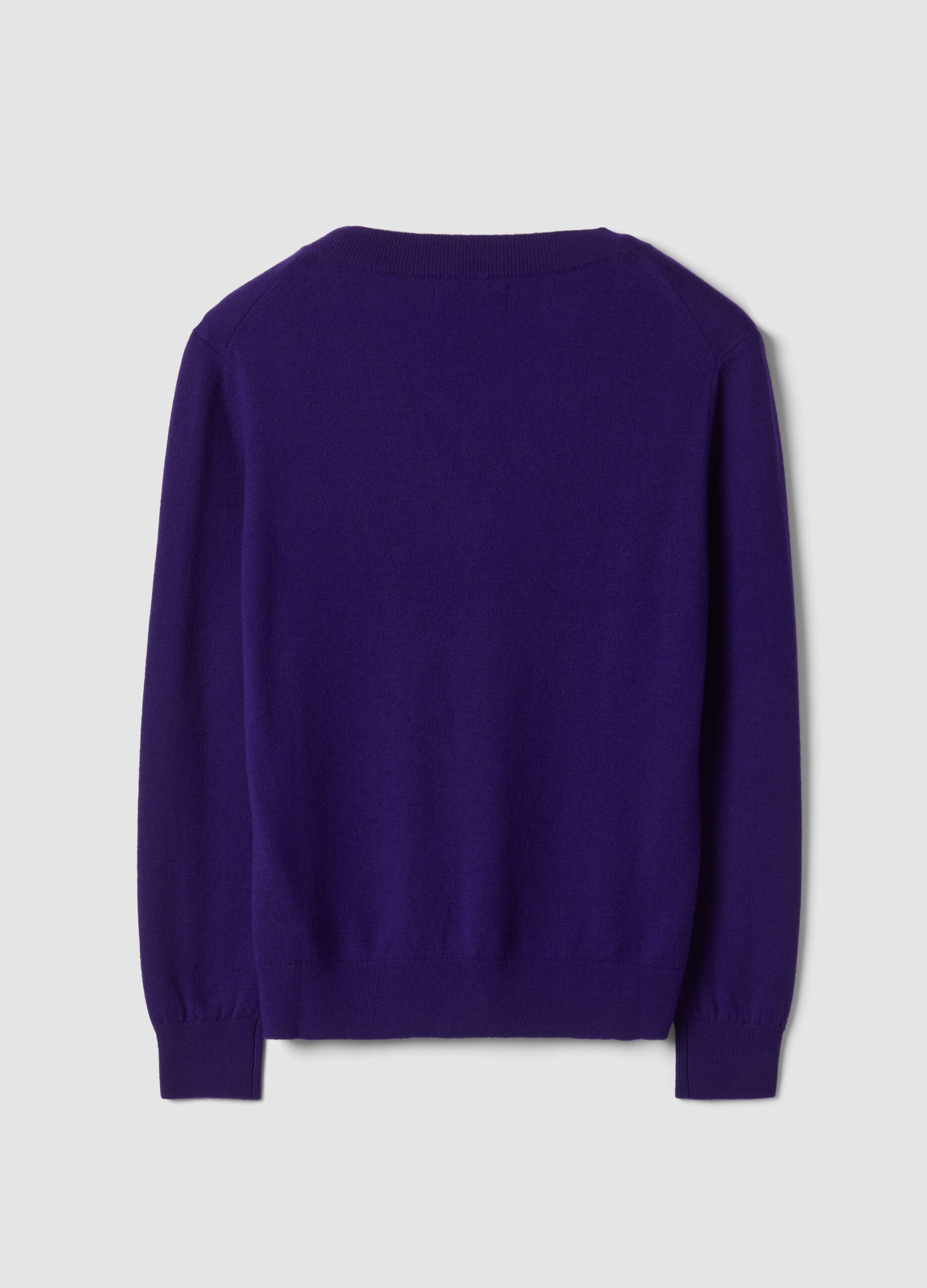 Purple pure wool jumper with deep V-neck
