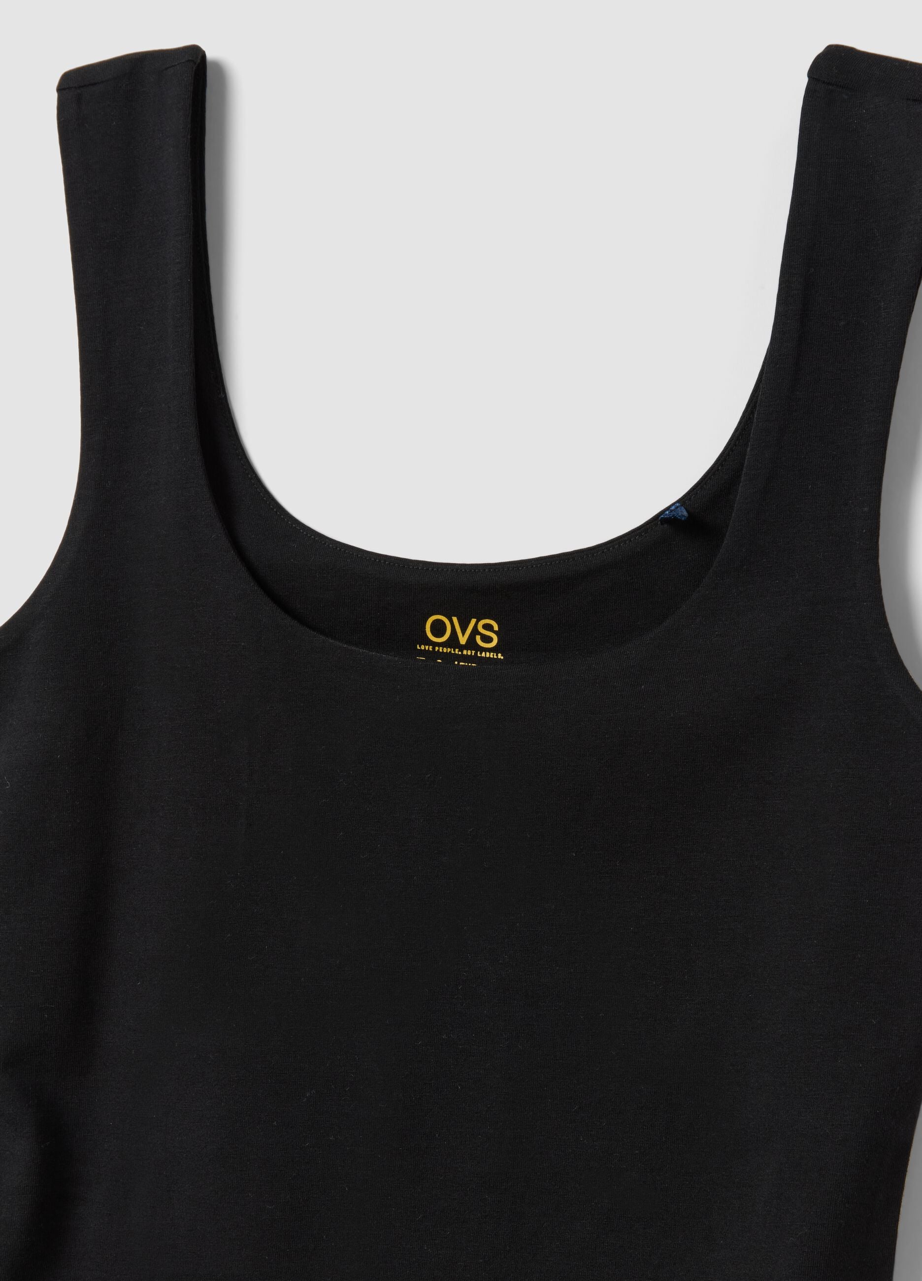 Black fitted stretch-cotton tank top
