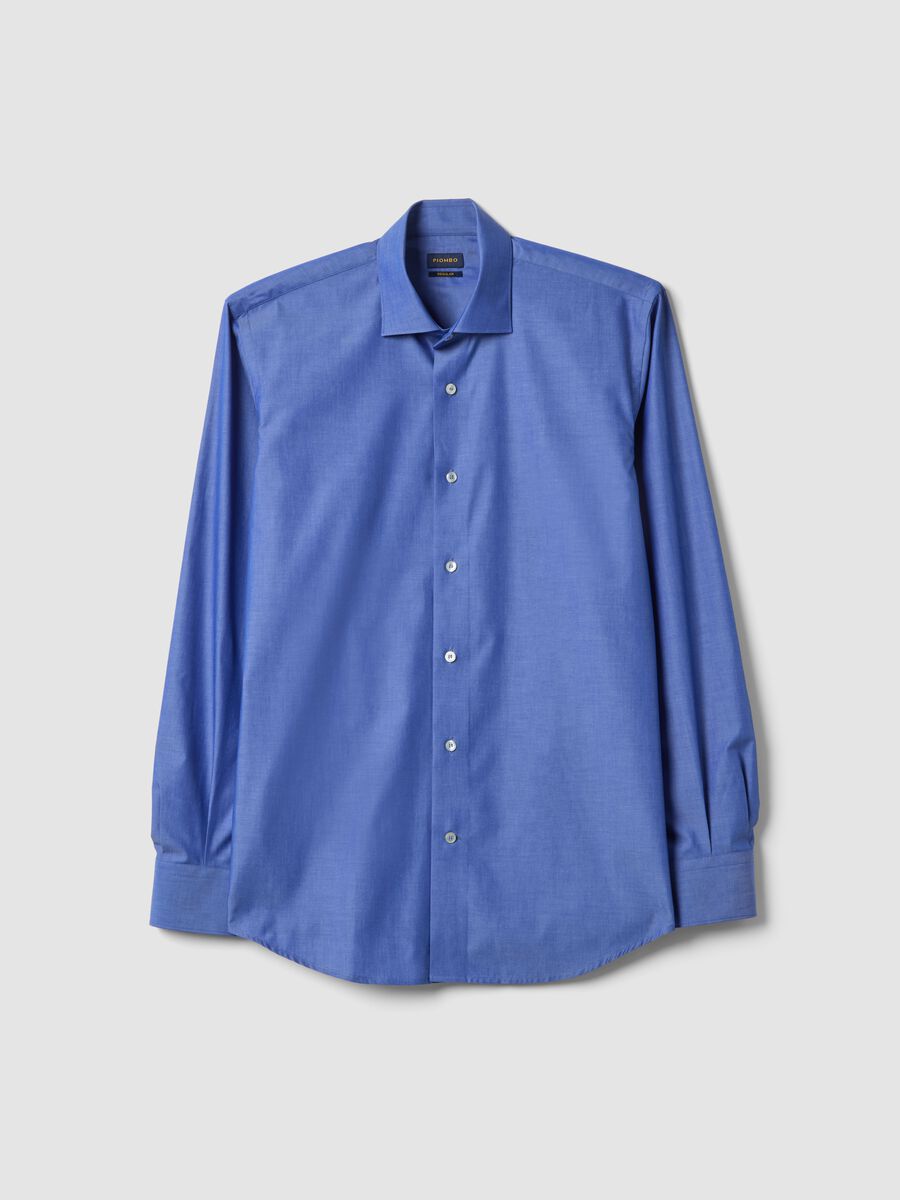 Camicia a maniche lunghe in puro cotone blu regular fit_4