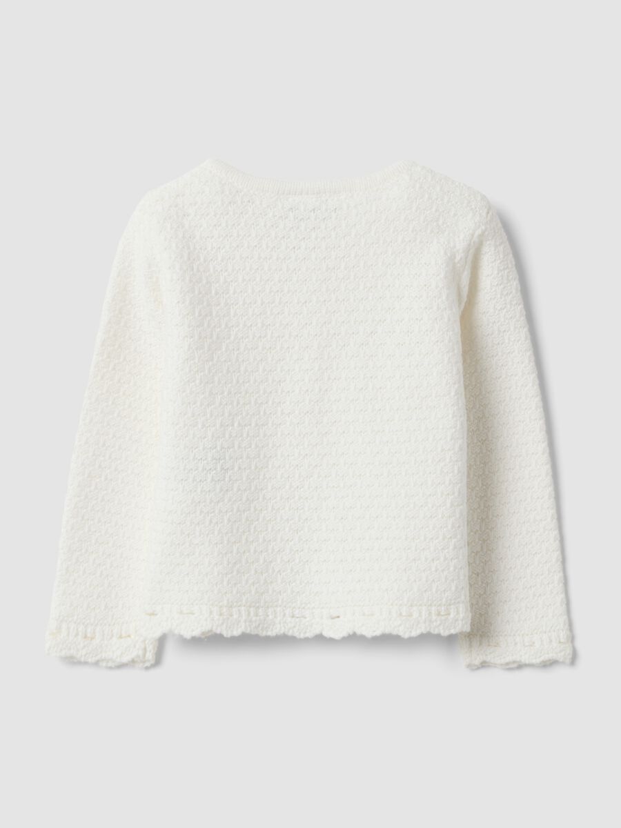 White pure organic cotton knitted cardigan for baby girl_1