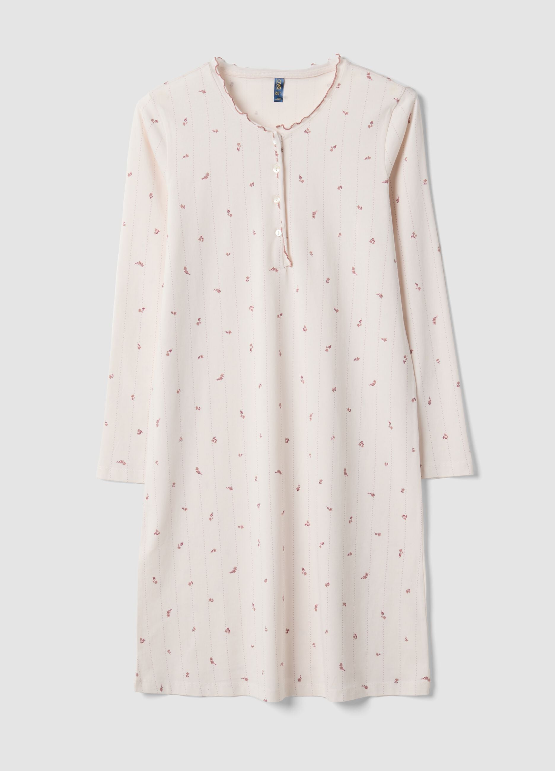 Pink pure organic cotton nightdress with round neckline