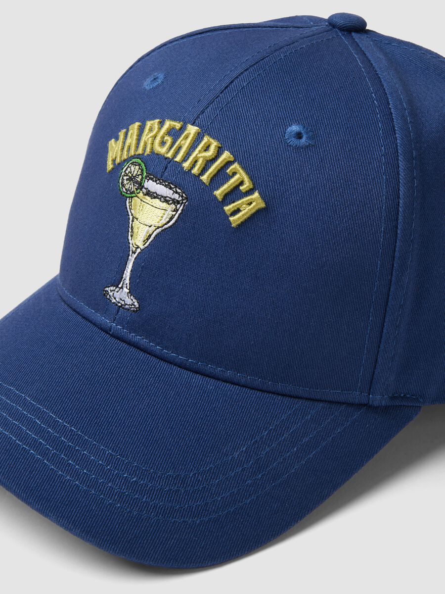 Blue Pure Cotton Baseball Cap with Margarita Embroidery_1
