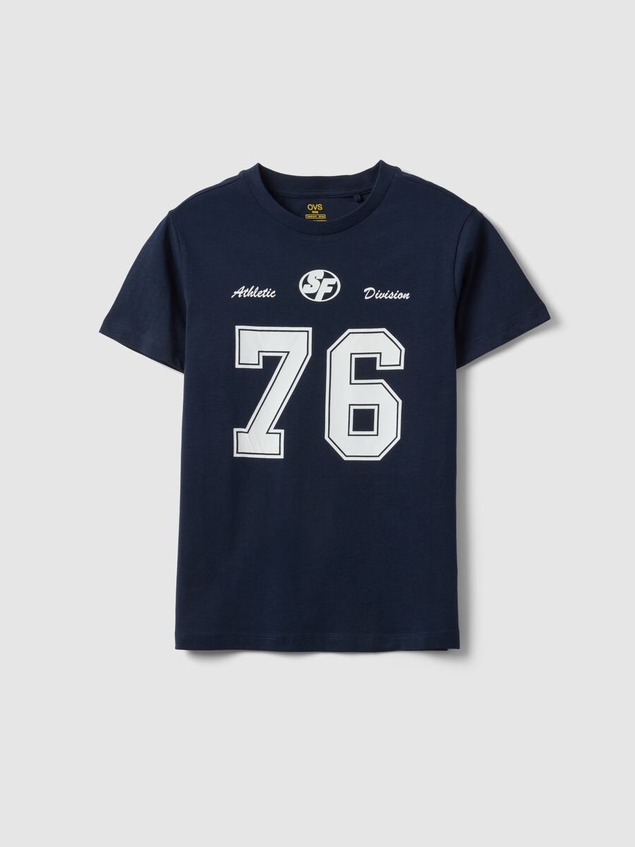 T-shirt blu in puro cotone da ragazzo con stampa regular fit_3