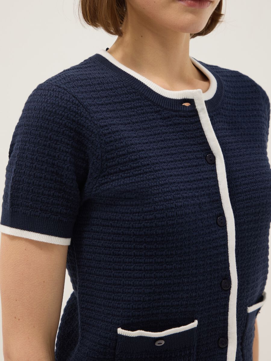 Regular fit blue cotton cardigan with buttons_3