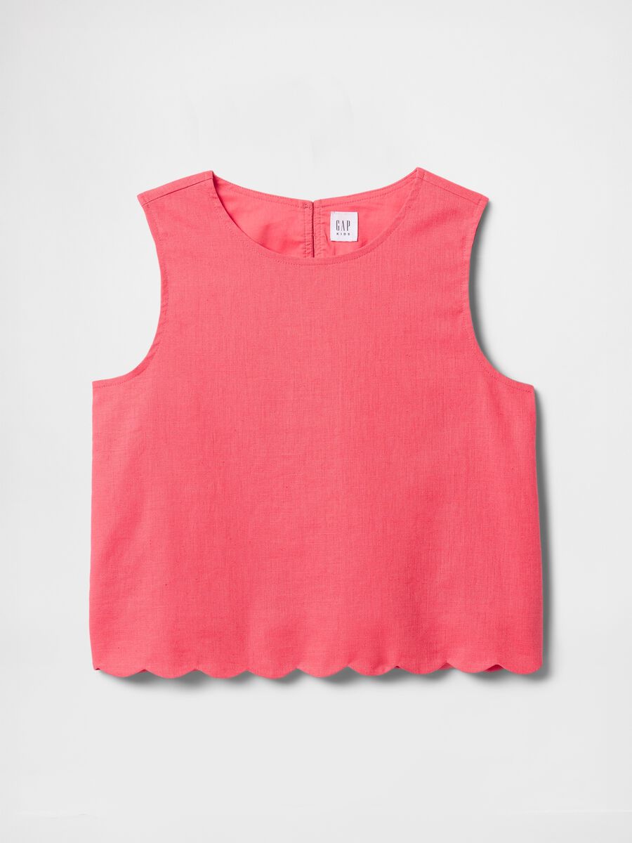 Top con bordo smerlato in misto lino_3