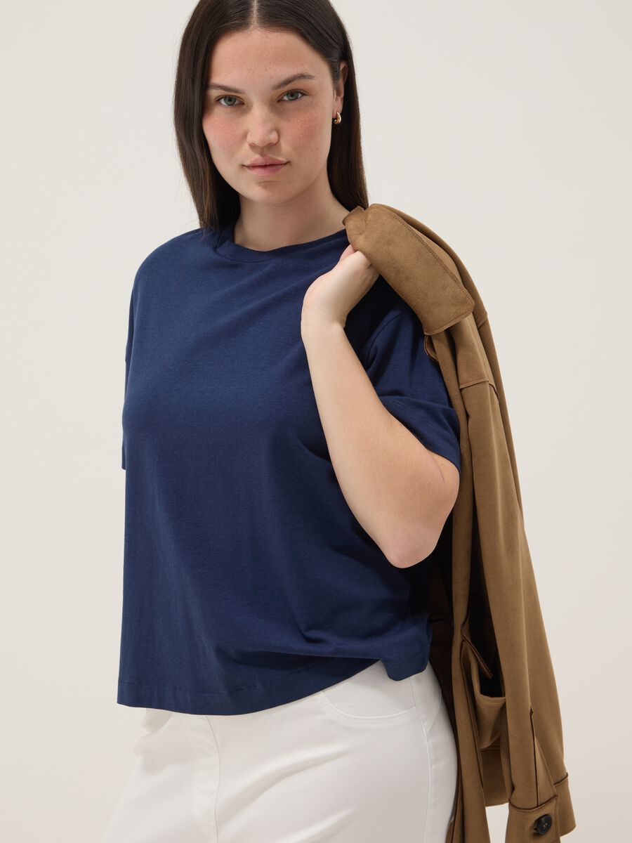 Blue short-sleeved T-shirt in stretch cotton and modal_1