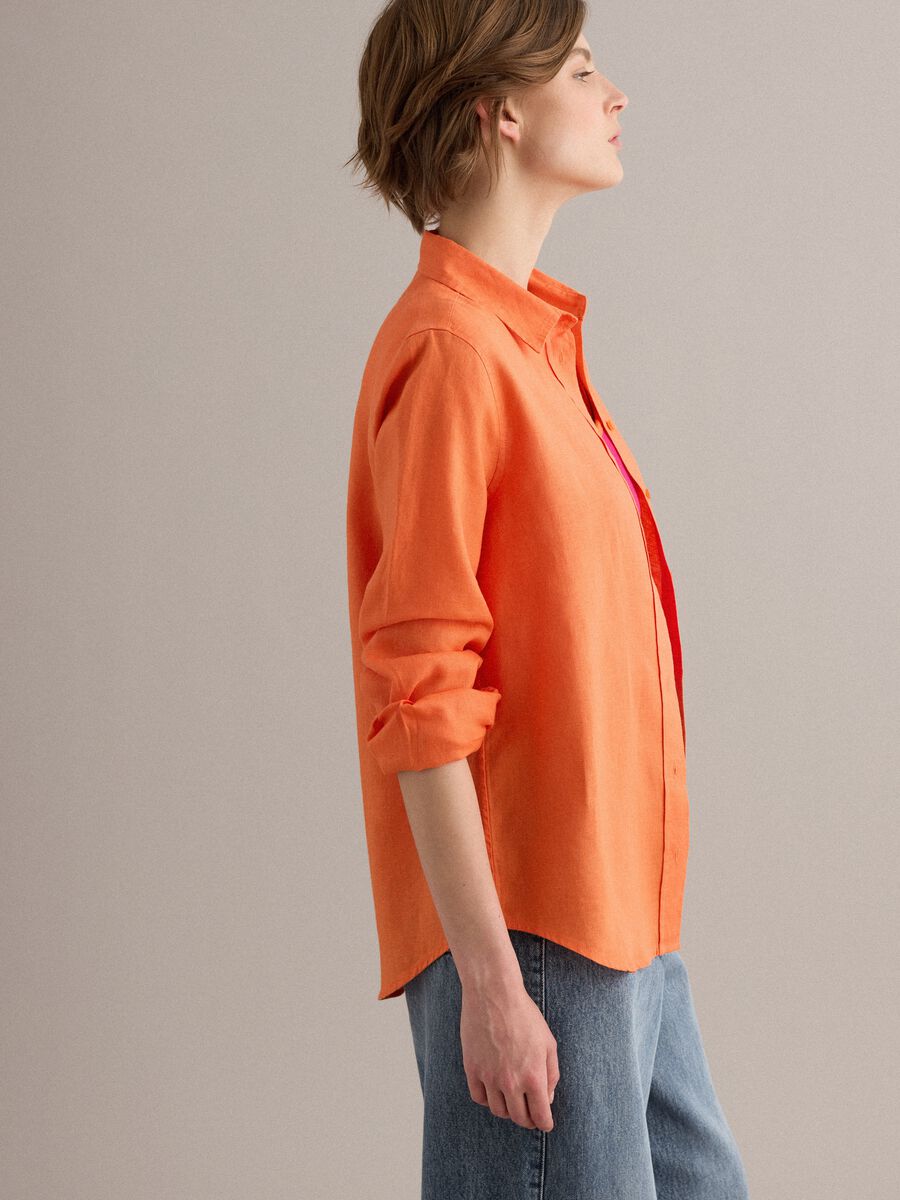 Orange pure linen regular fit shirt_1