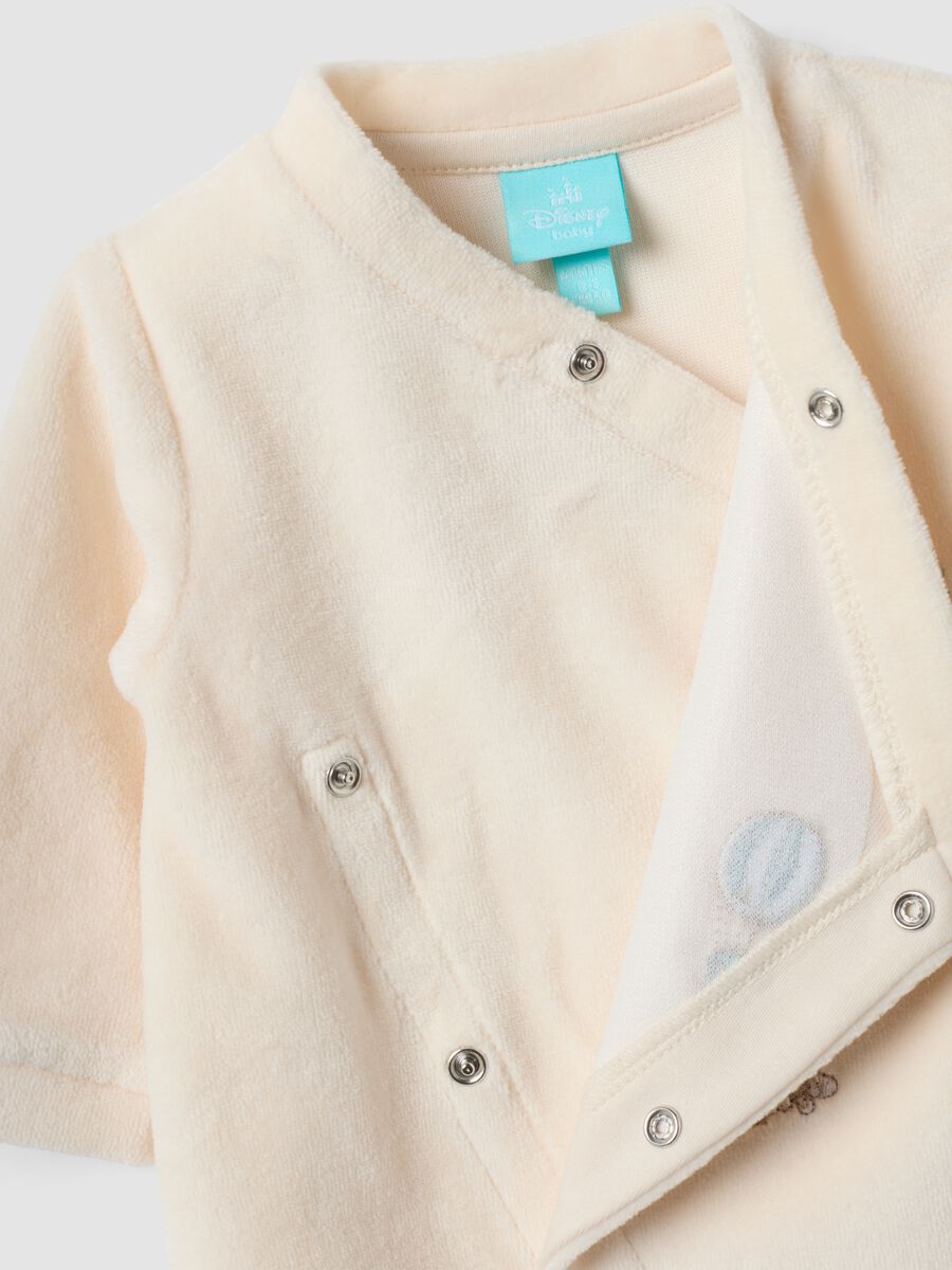 Beige organic cotton-blend all-in-one baby sleepsuit with Mickey embroidery_2