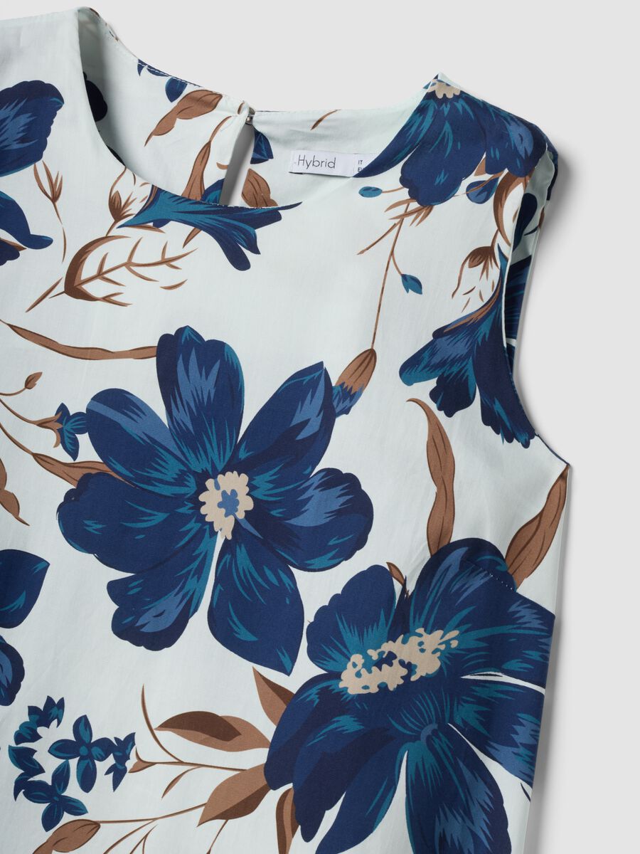 White stretch cotton dress with floral print, regular fit_5