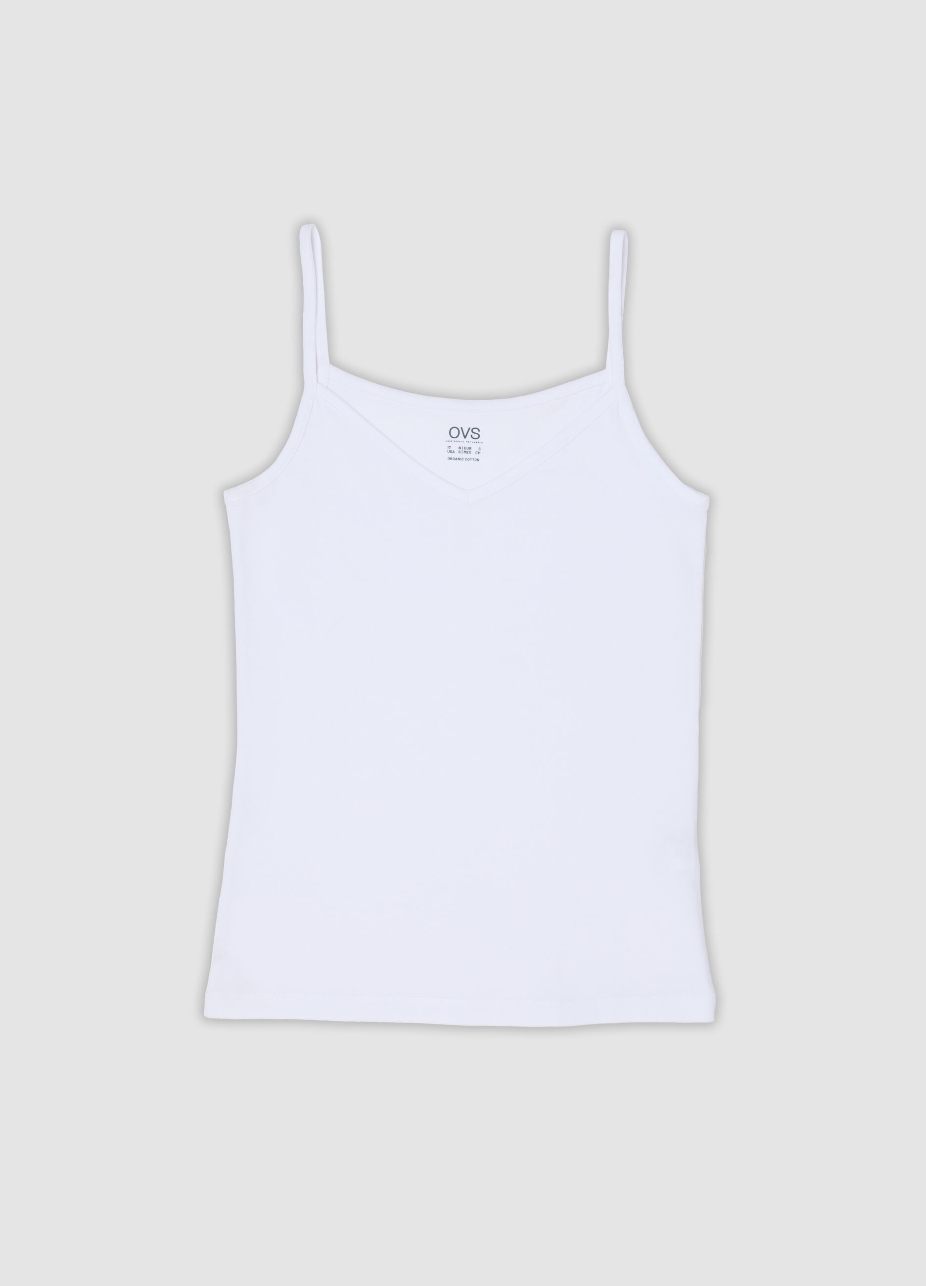 White stretch cotton vest top, regular fit