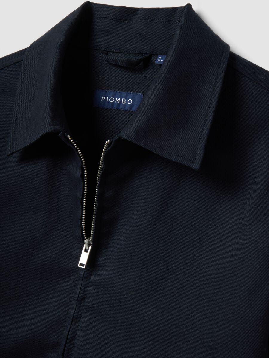 Blue regular fit cotton-linen blend jacket with zip_5