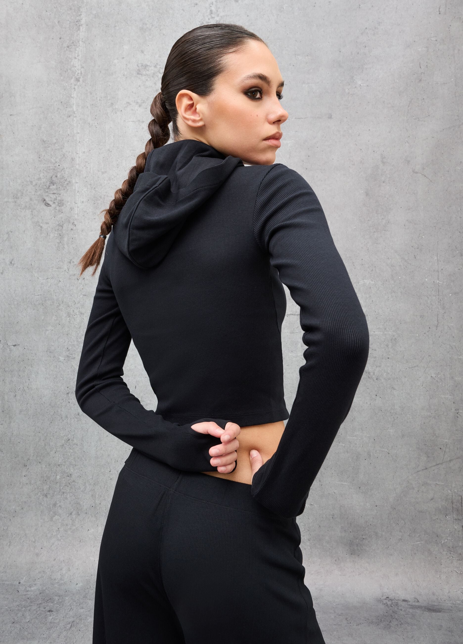 Ribbed Black Hoodie