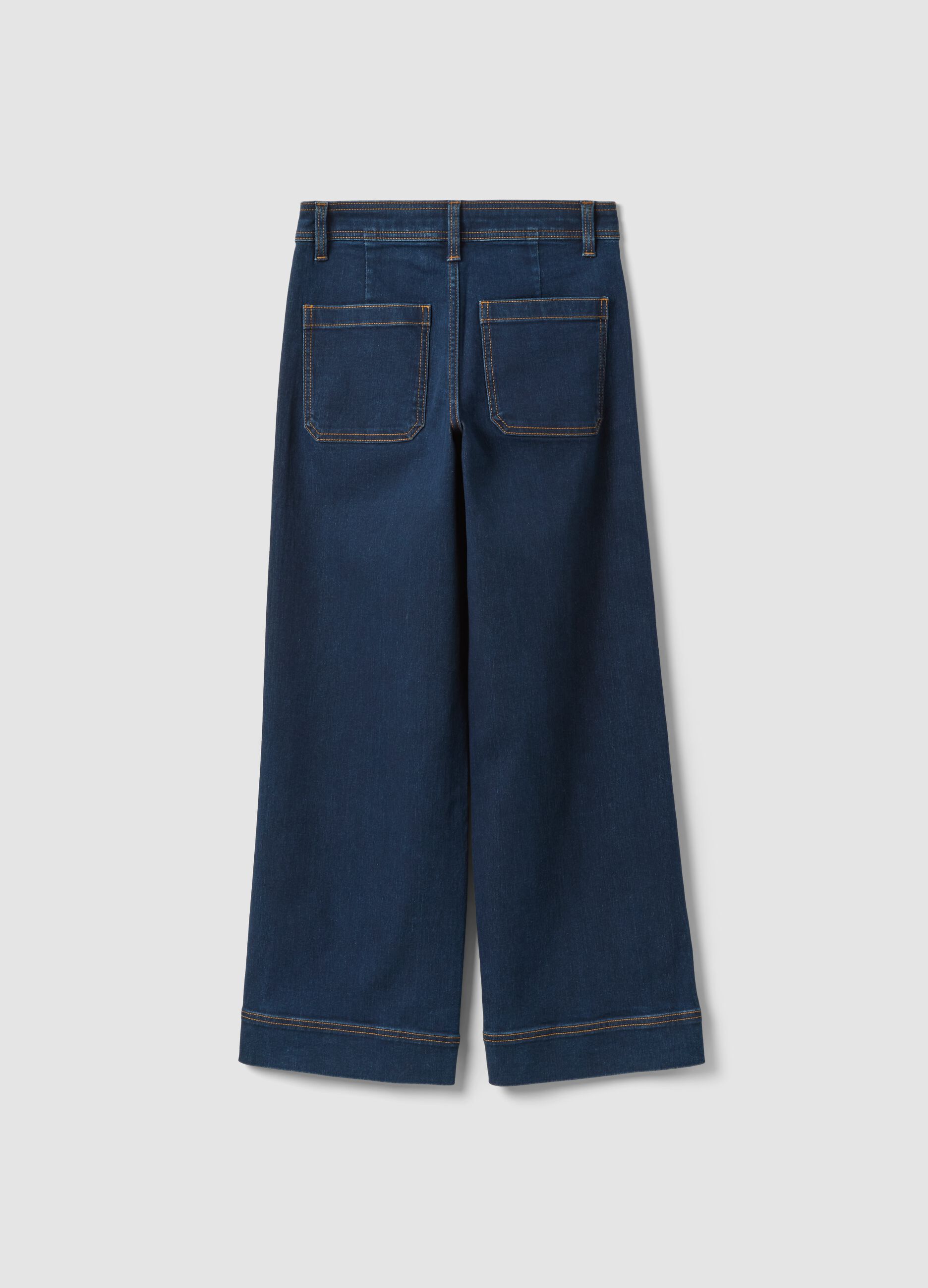 Blue wide-leg jeans in stretch cotton