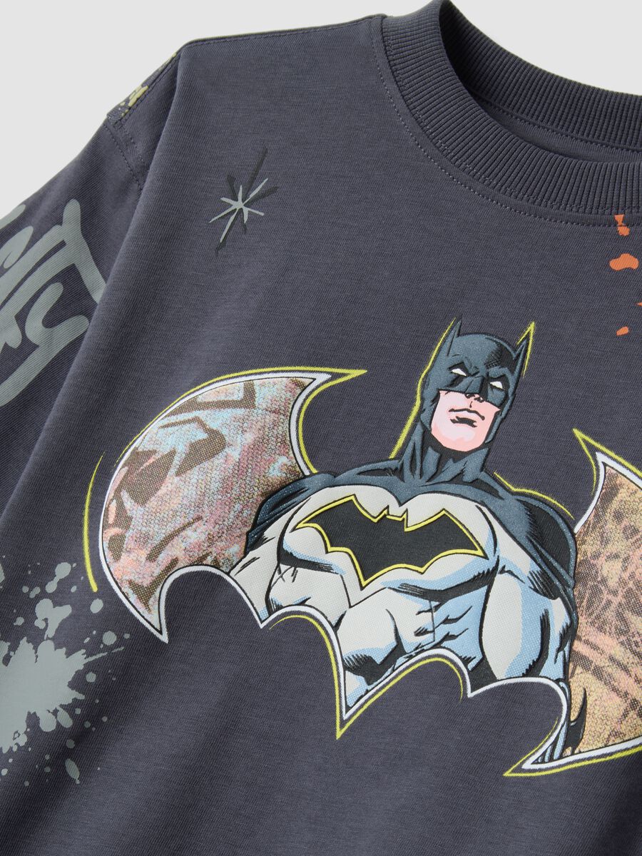 T-shirt blu in puro cotone a maniche corte con stampa Batman_3