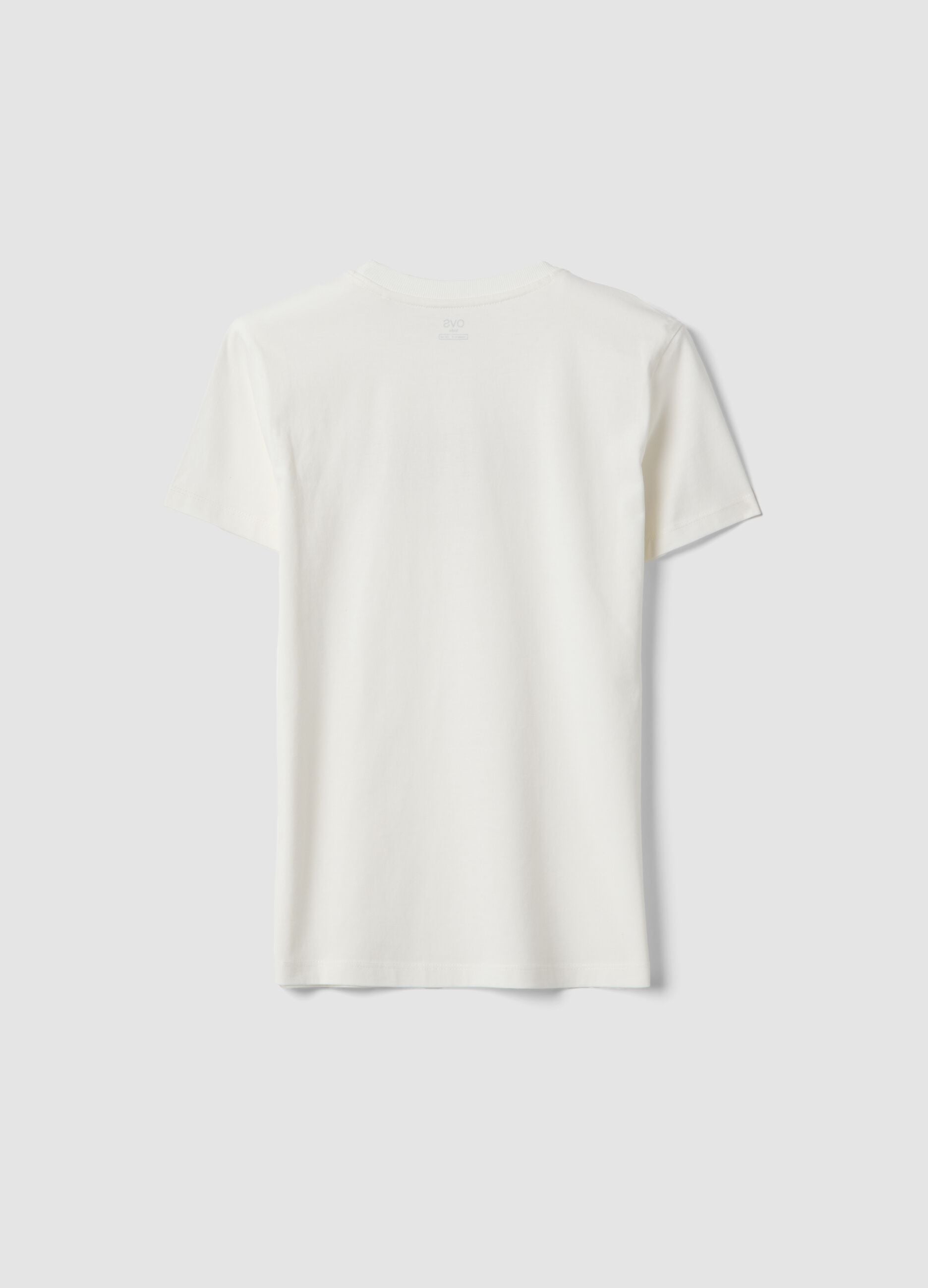 White pure cotton boy's t-shirt regular fit with print