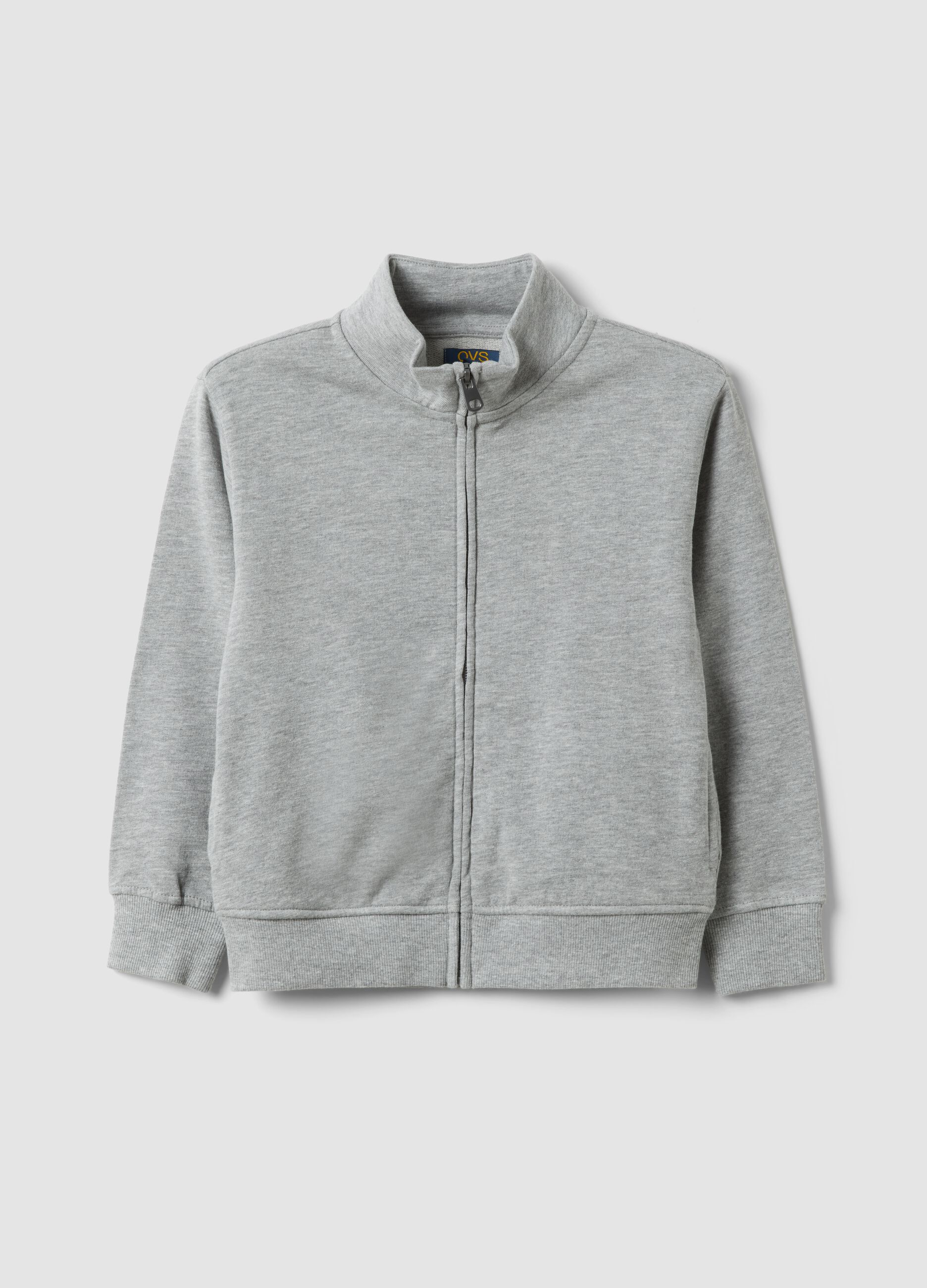 Grey organic cotton sweatshirt with high neck for boys