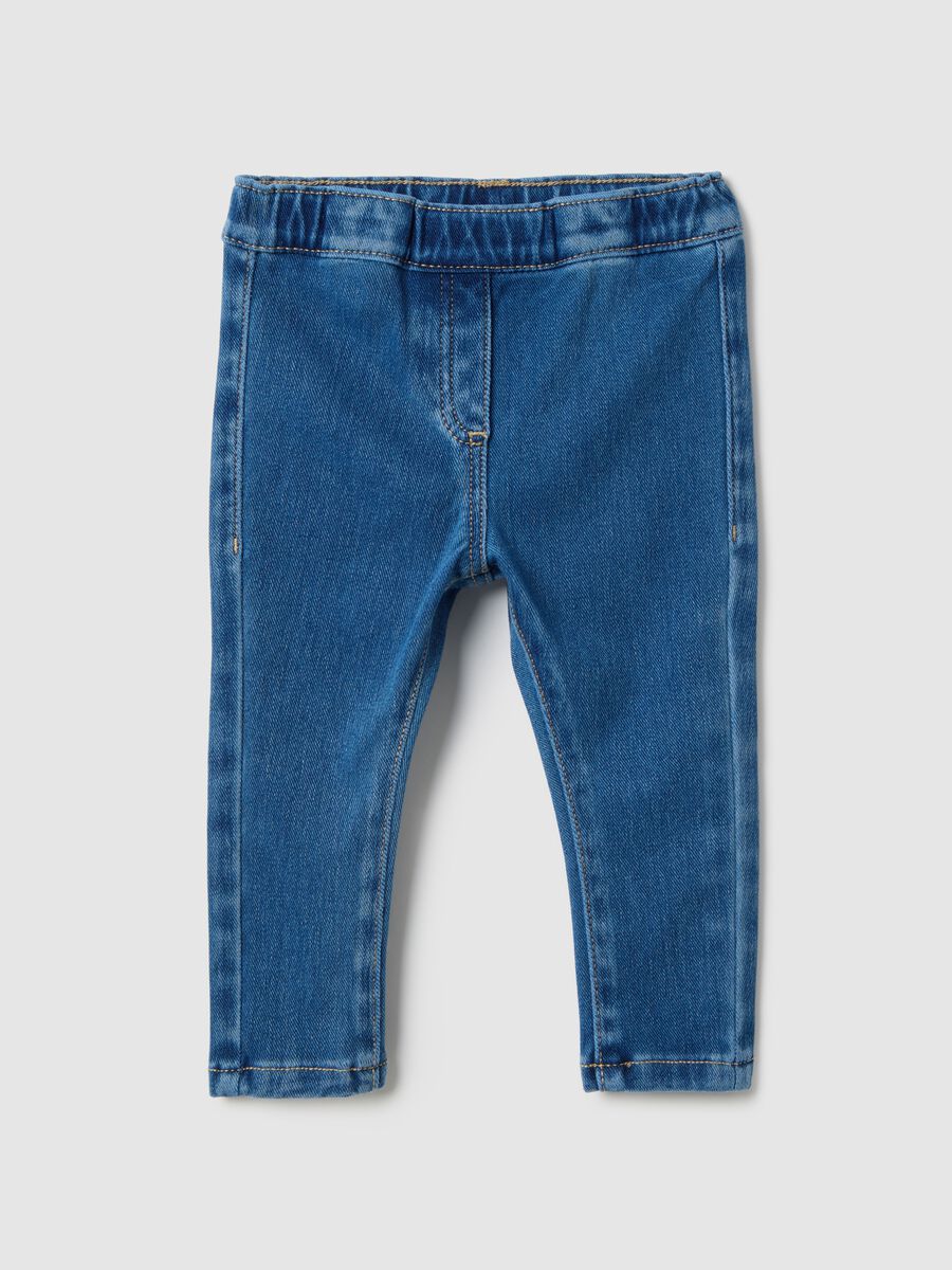 Blue Cotton Blend Slim Fit Jeggings for Baby Girl_0