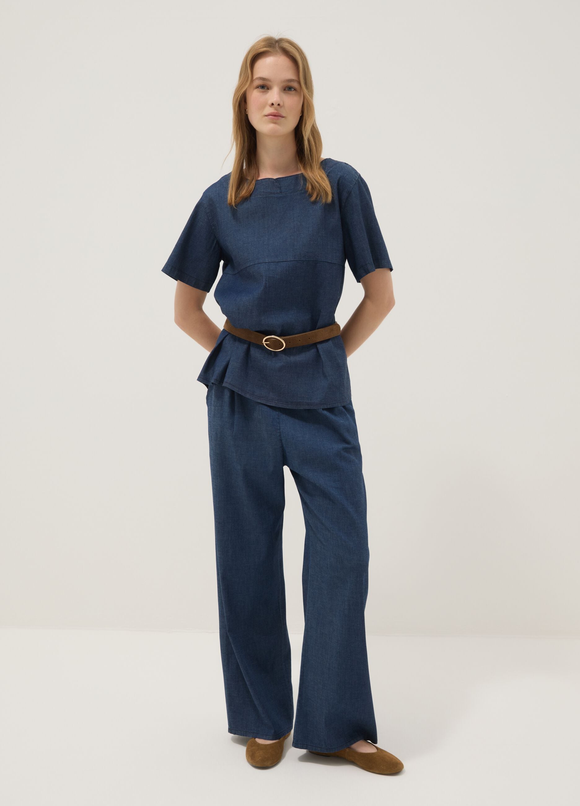 Blue stretch cotton blouse