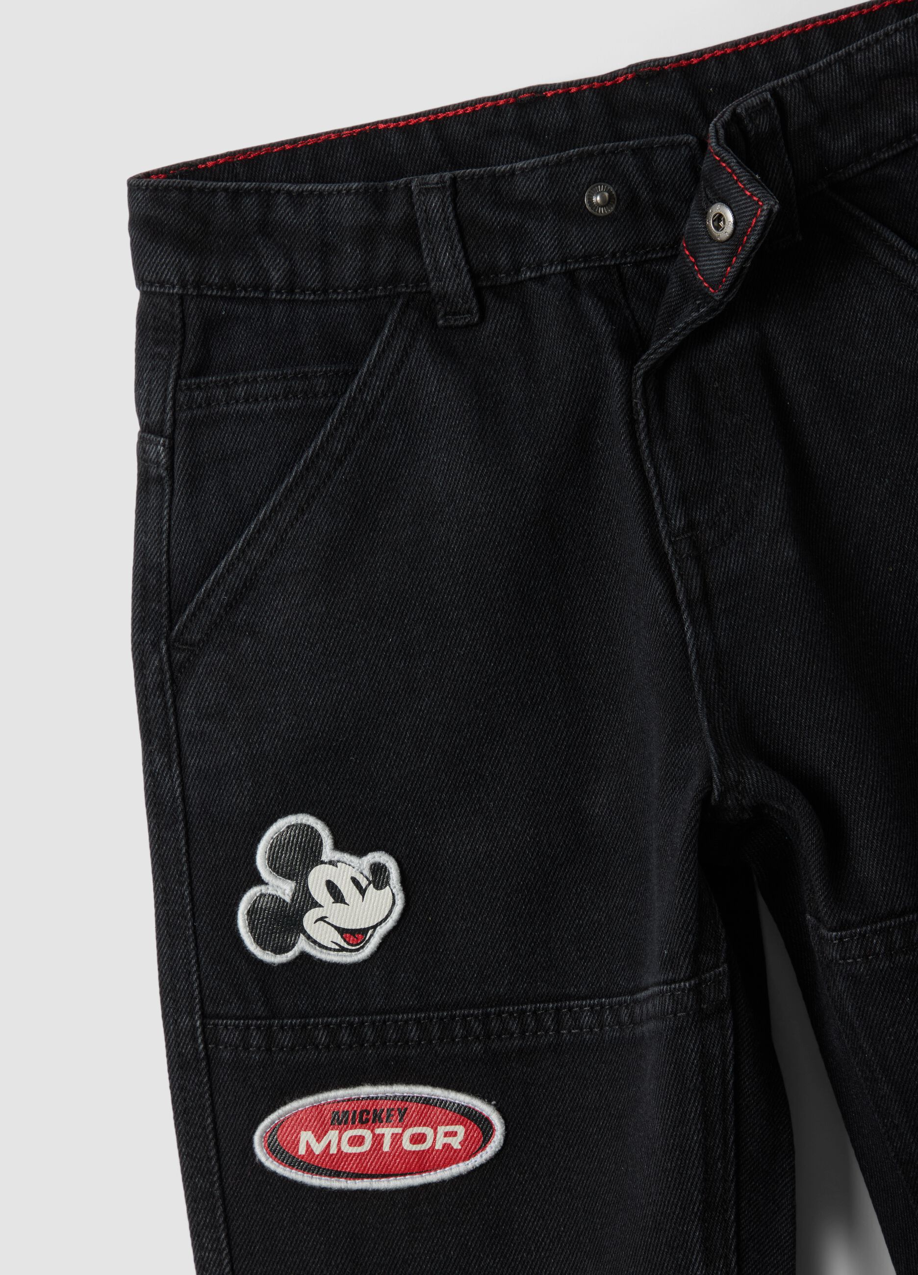 Black wide-leg jeans in cotton, viscose and lyocell blend with Mickey print