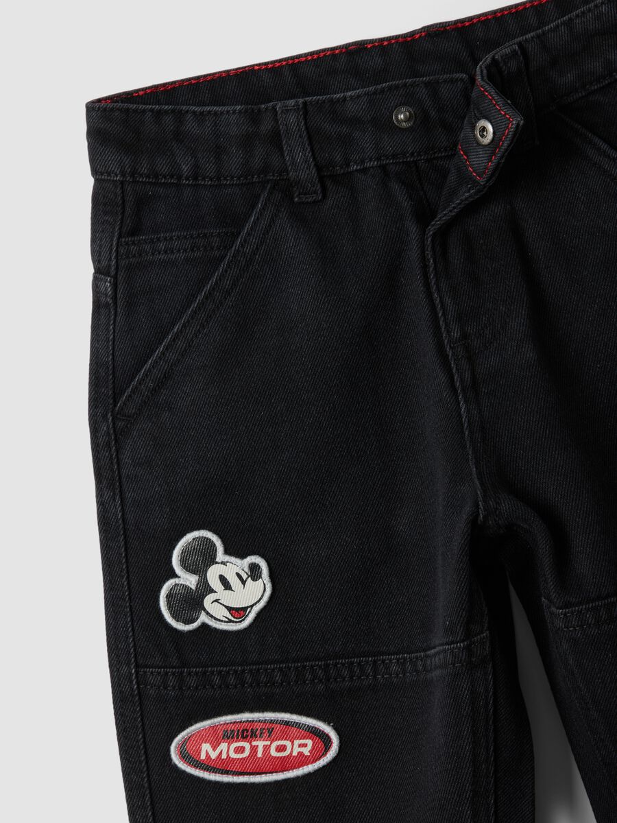 Black wide-leg jeans in cotton, viscose and lyocell blend with Mickey print_3