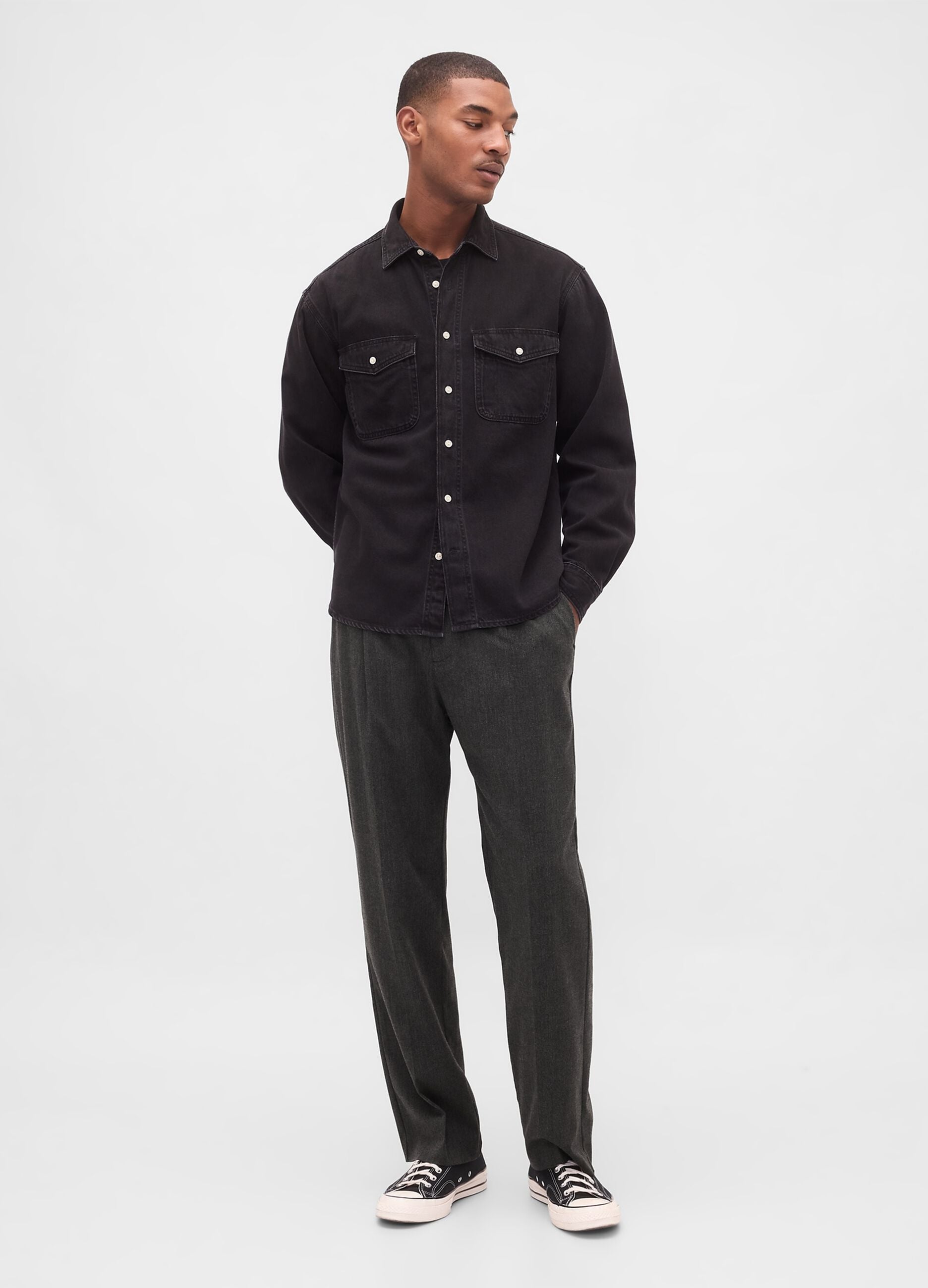 Grey trousers in viscose and wool blend