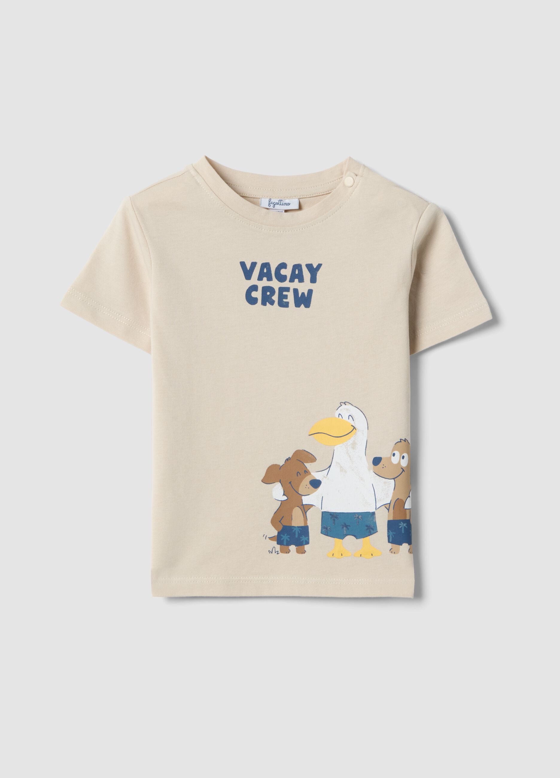 Beige pure cotton kids&rsquo; T-shirt, regular fit, with print