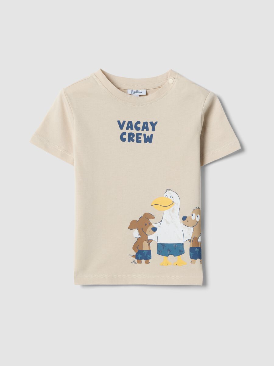 T-shirt in puro cotone beige da bimbo regular fit con stampa_0