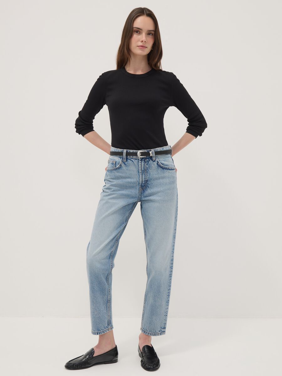 High-waisted pure cotton mom-fit denim jeans_0
