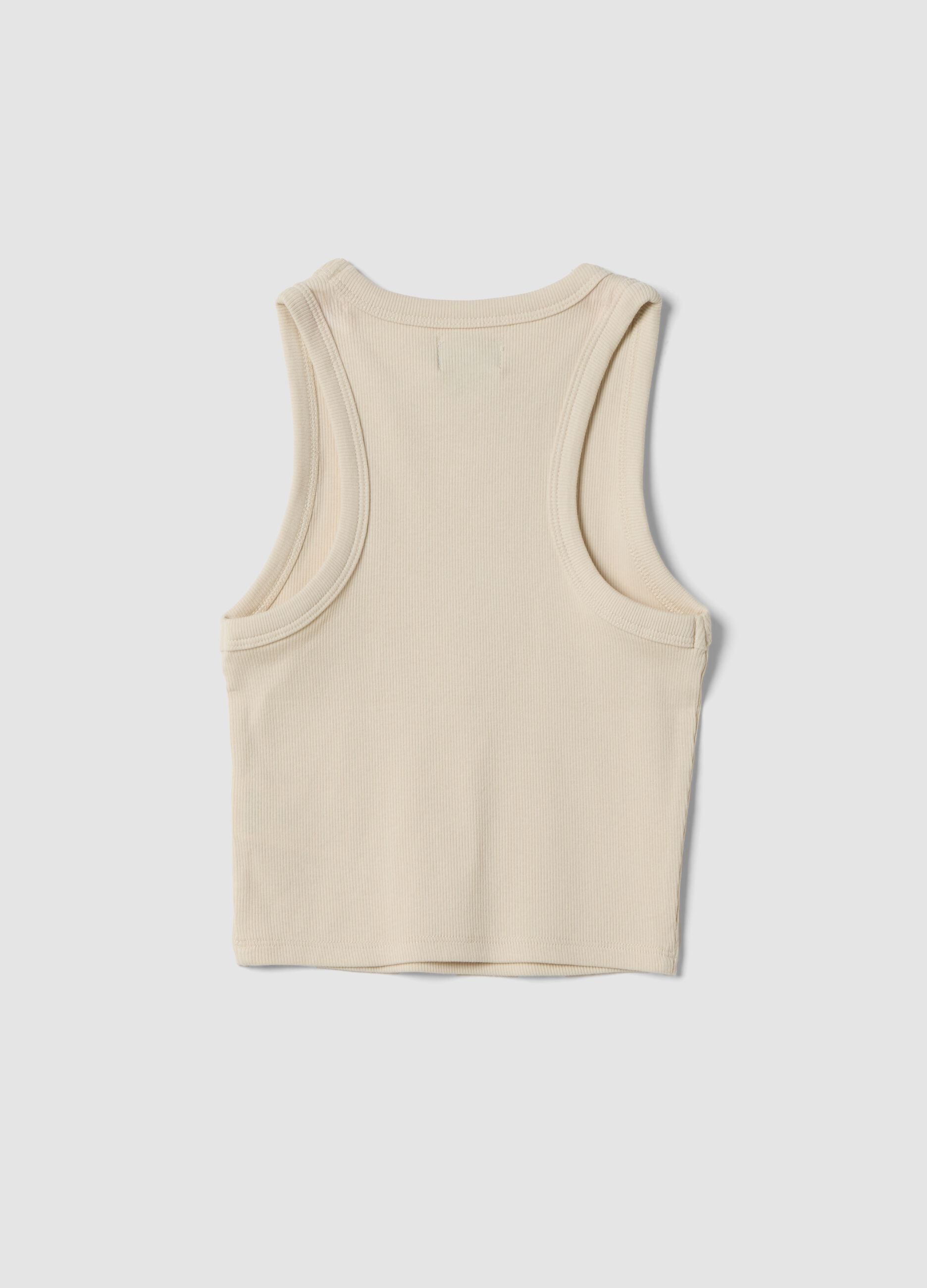 Beige fitted cotton-stretch printed vest top for girls