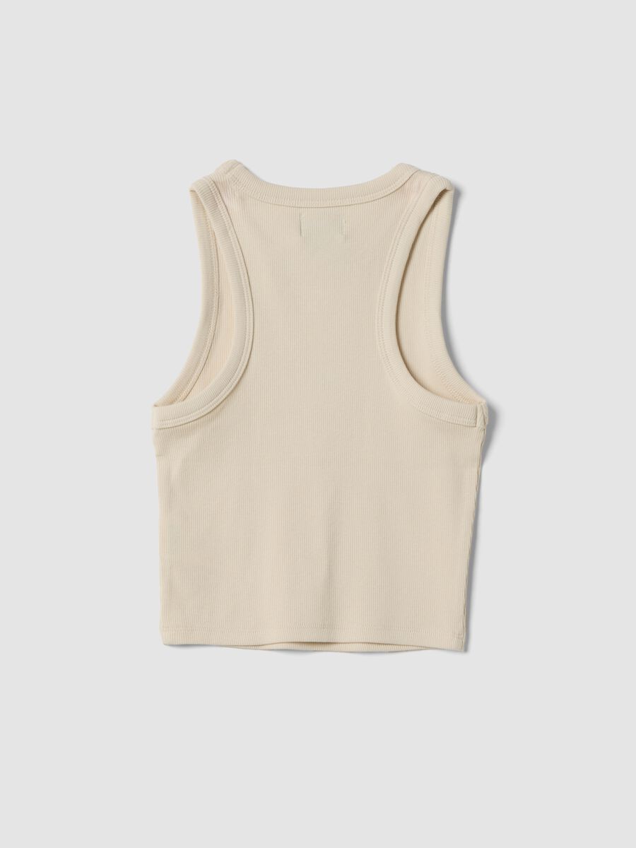 Tank top beige in cotone elasticizzato con stampa per ragazza fitted_4