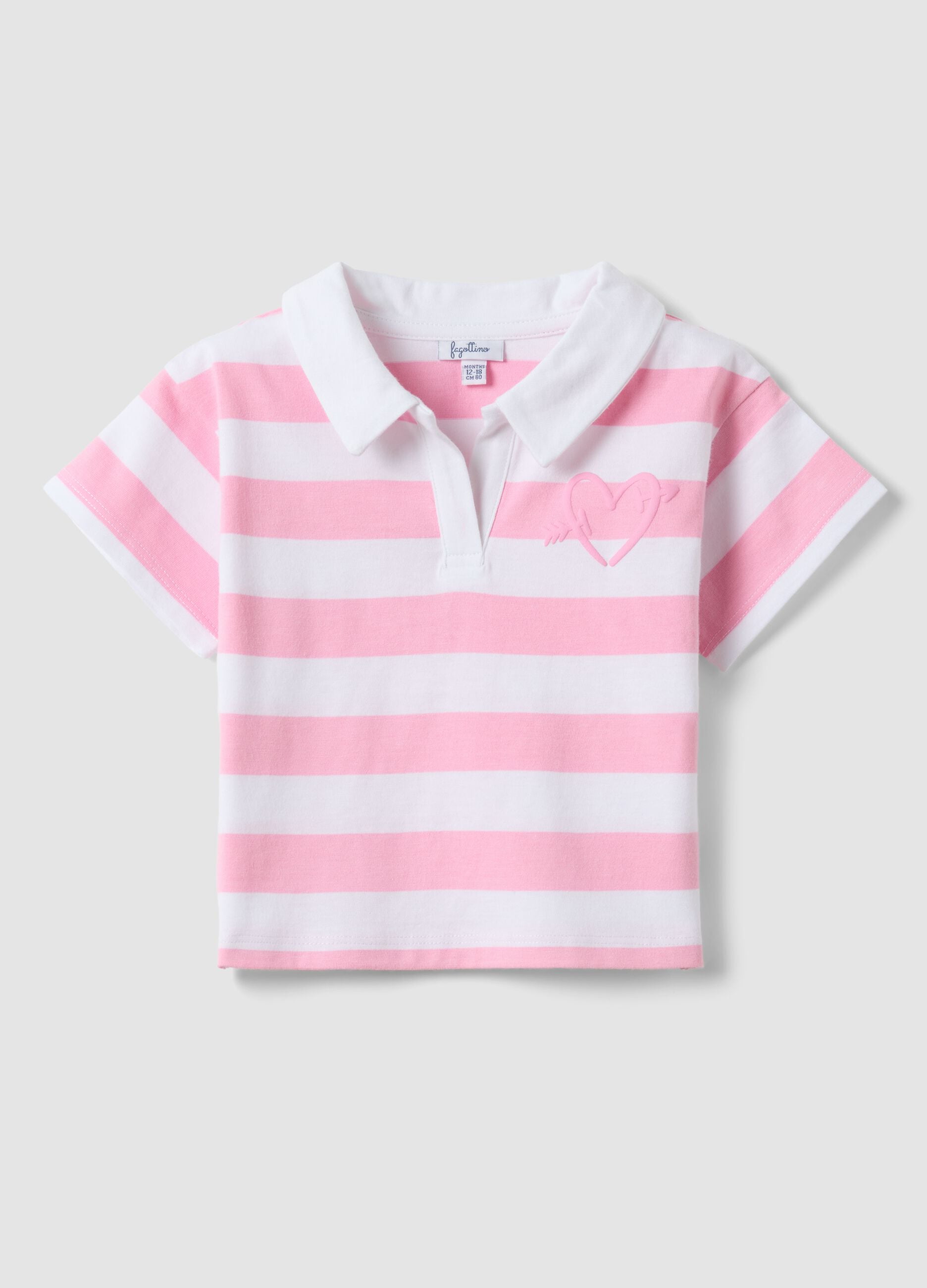 Girls' multicolour striped pure cotton polo with embroidered heart