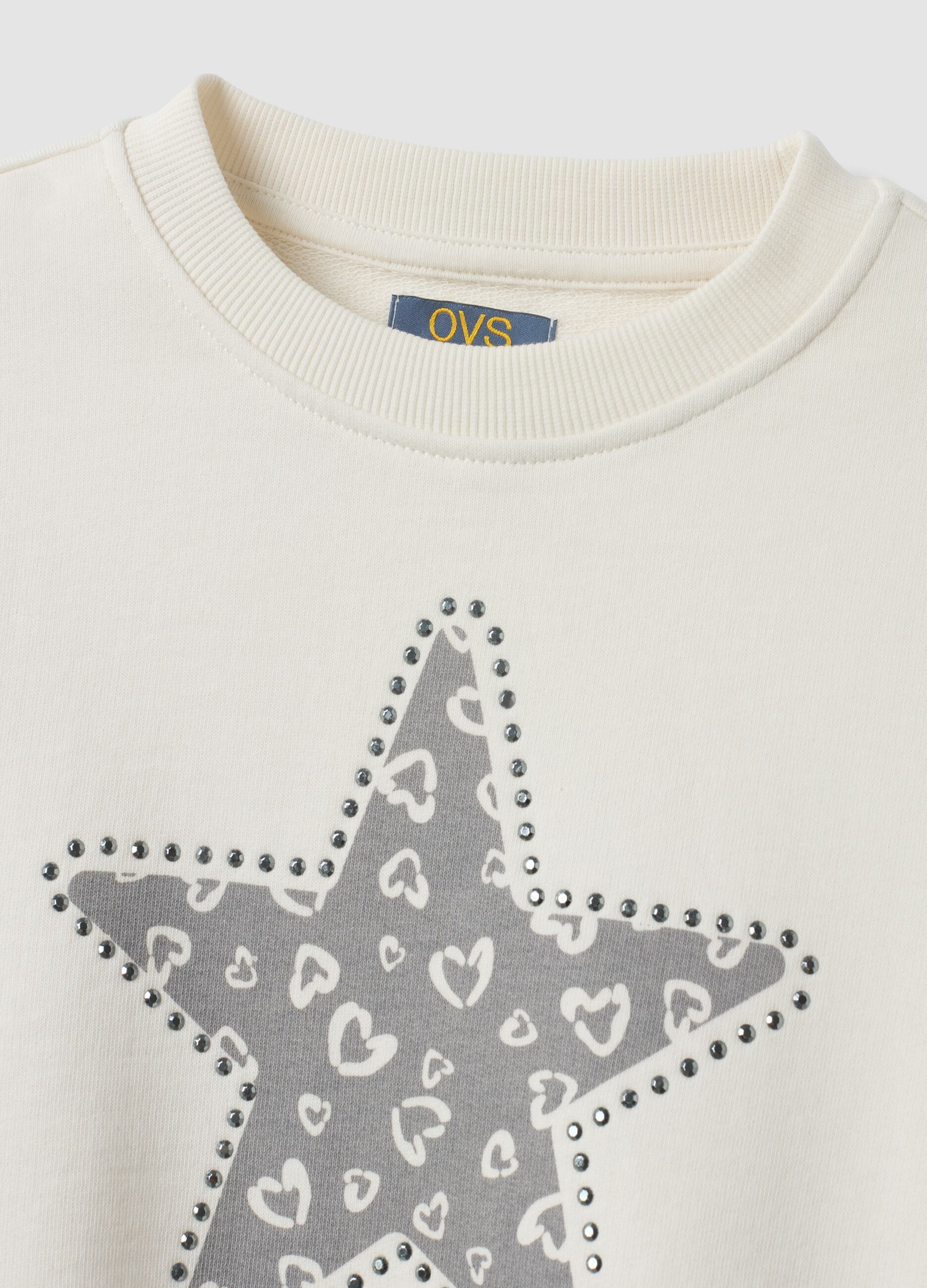 White pure cotton sweatshirt with star print, regular fit, for girls