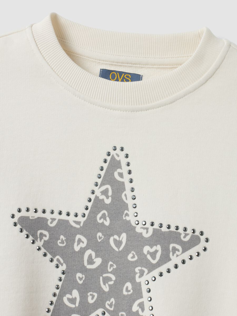 White pure cotton sweatshirt with star print, regular fit, for girls_2