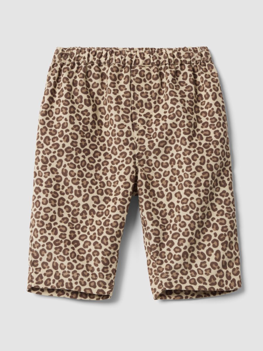 Brown animal print cotton & lyocell blend trousers for baby girl_0