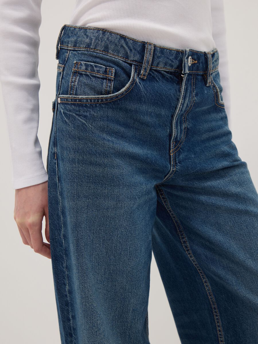 Blue pure cotton low-rise wide-leg jeans_3