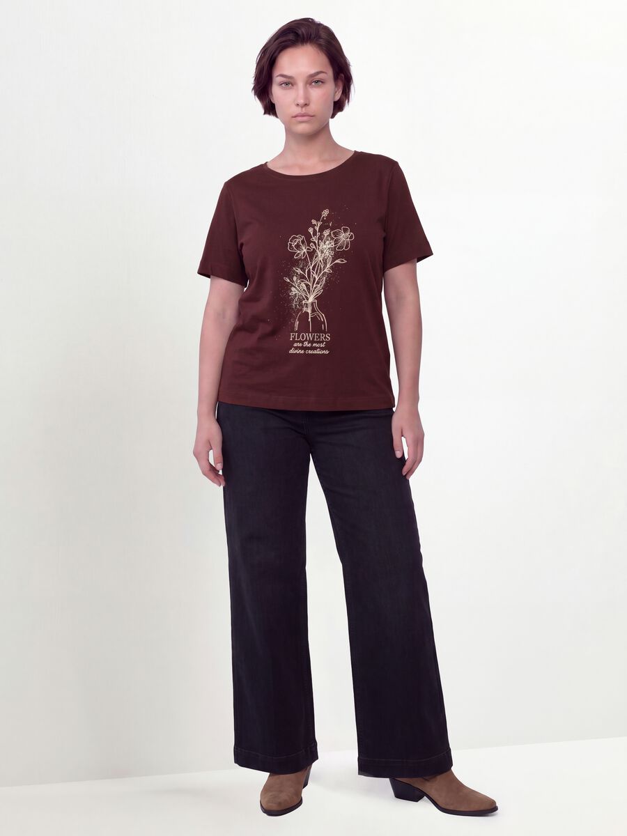 Red pure cotton T-shirt with floral print, regular fit_1