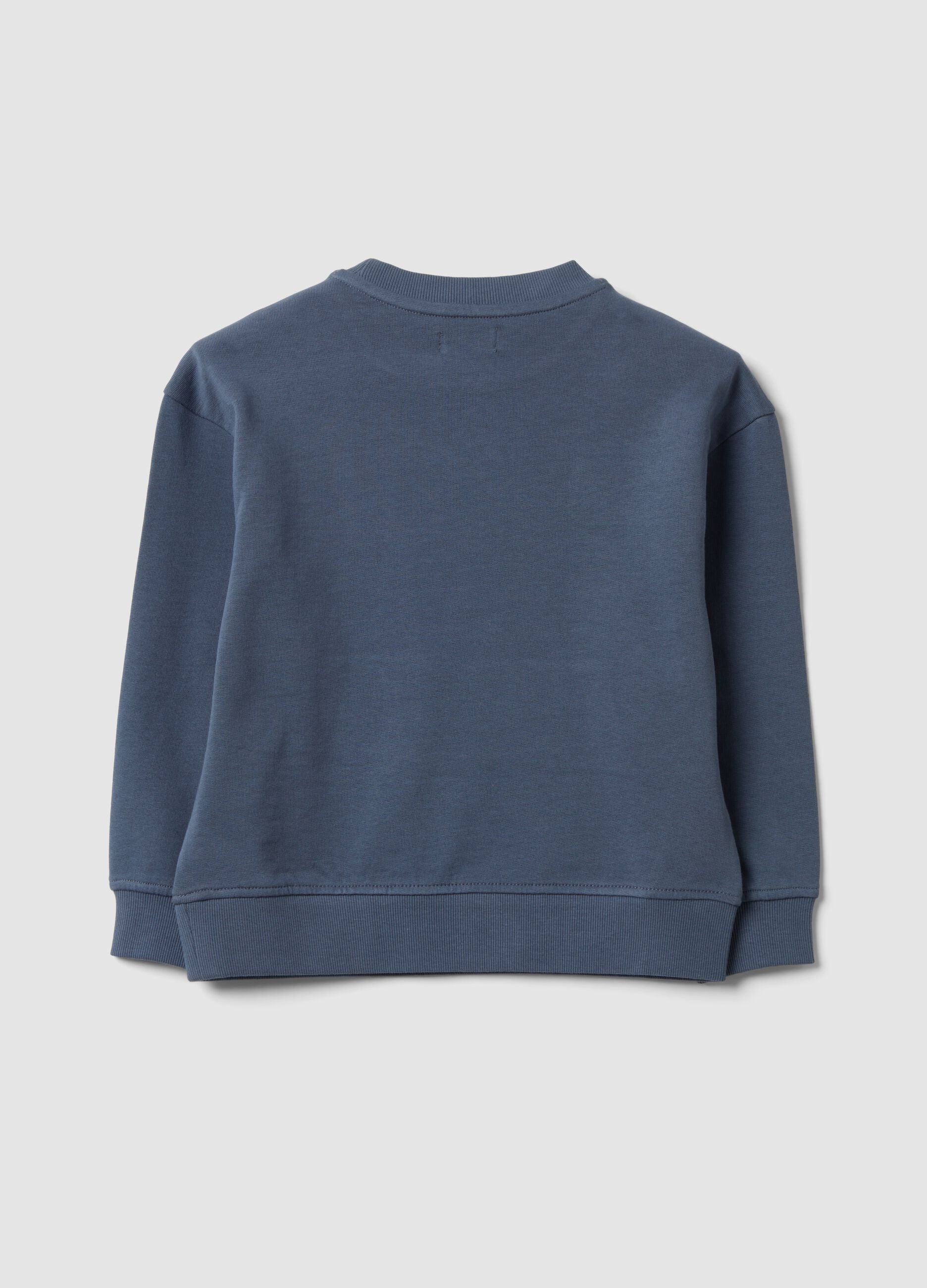 Grey oversized pure cotton hoodie with print and kangaroo pocket for boys