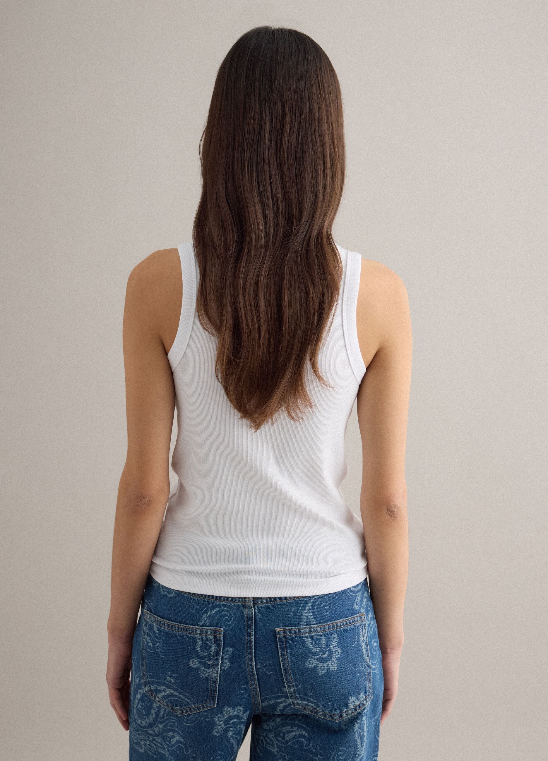 White stretch cotton tank top regular fit