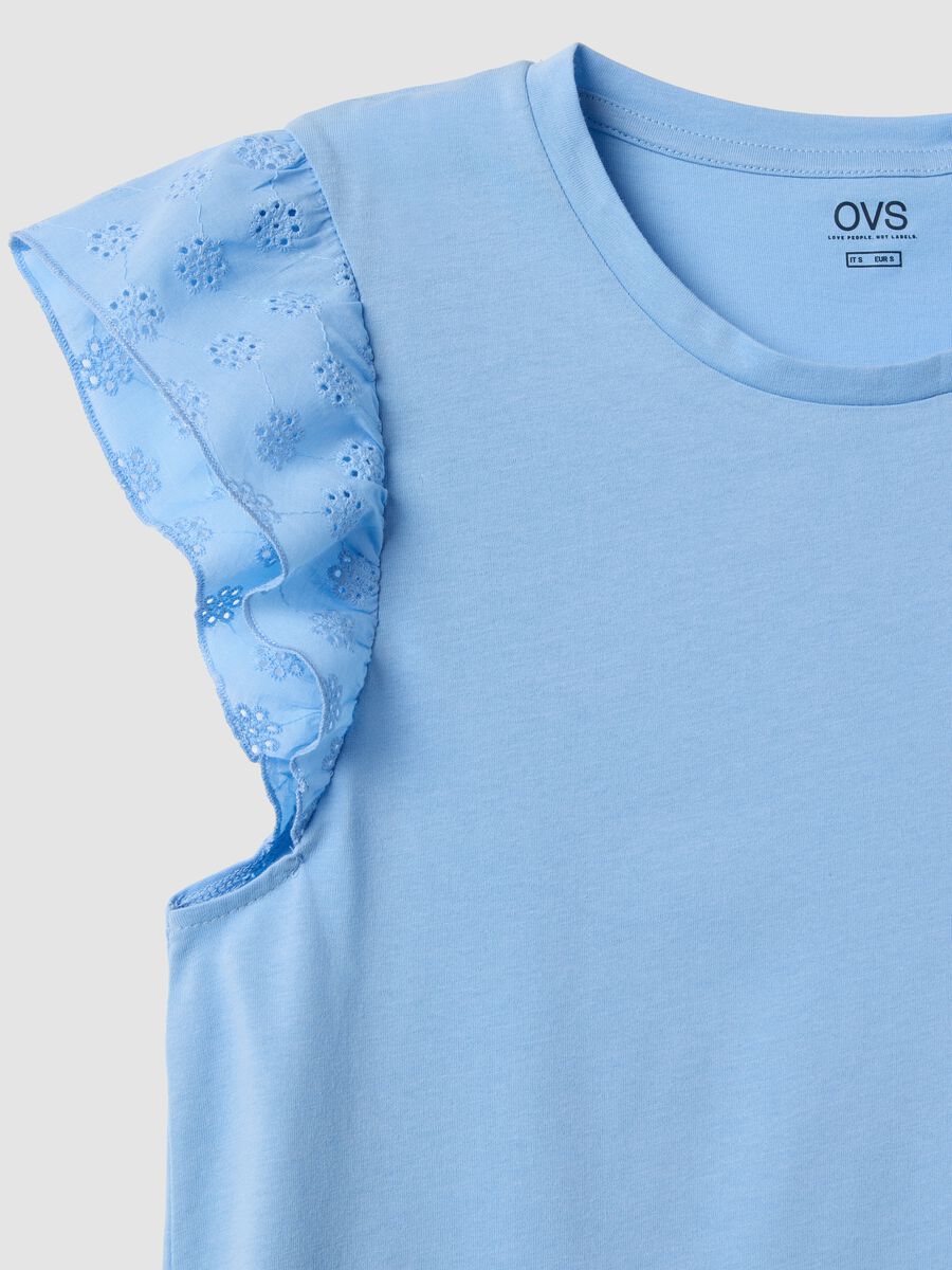 Camicia da notte azzurra in puro cotone con volant_5