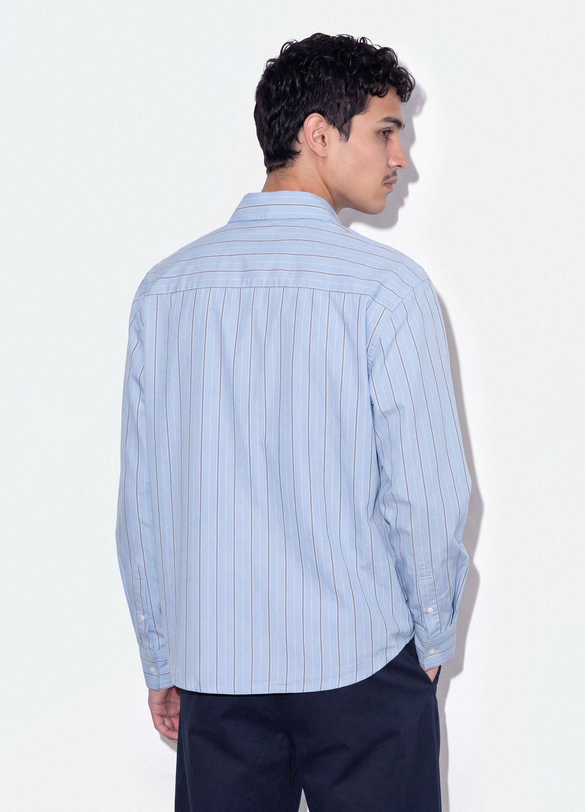 Blue cropped pure cotton striped shirt with oversized fit
